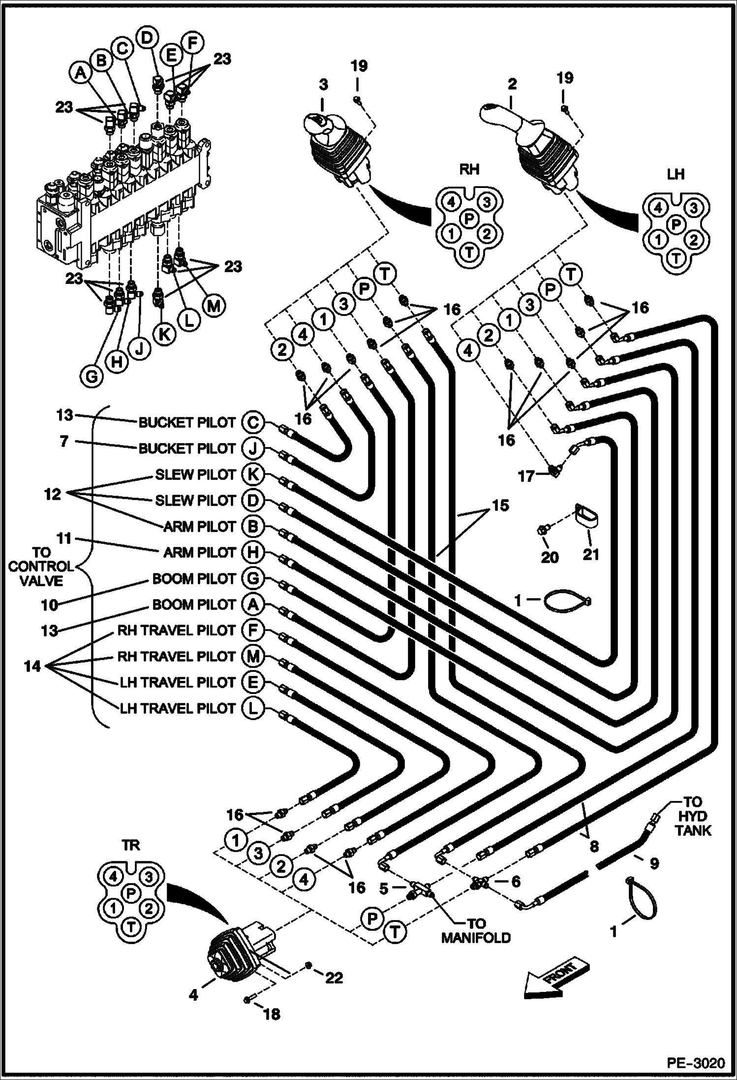 Схема запчастей Bobcat 335 - HYDRAULIC CIRCUITRY (Pilot) HYDRAULIC SYSTEM