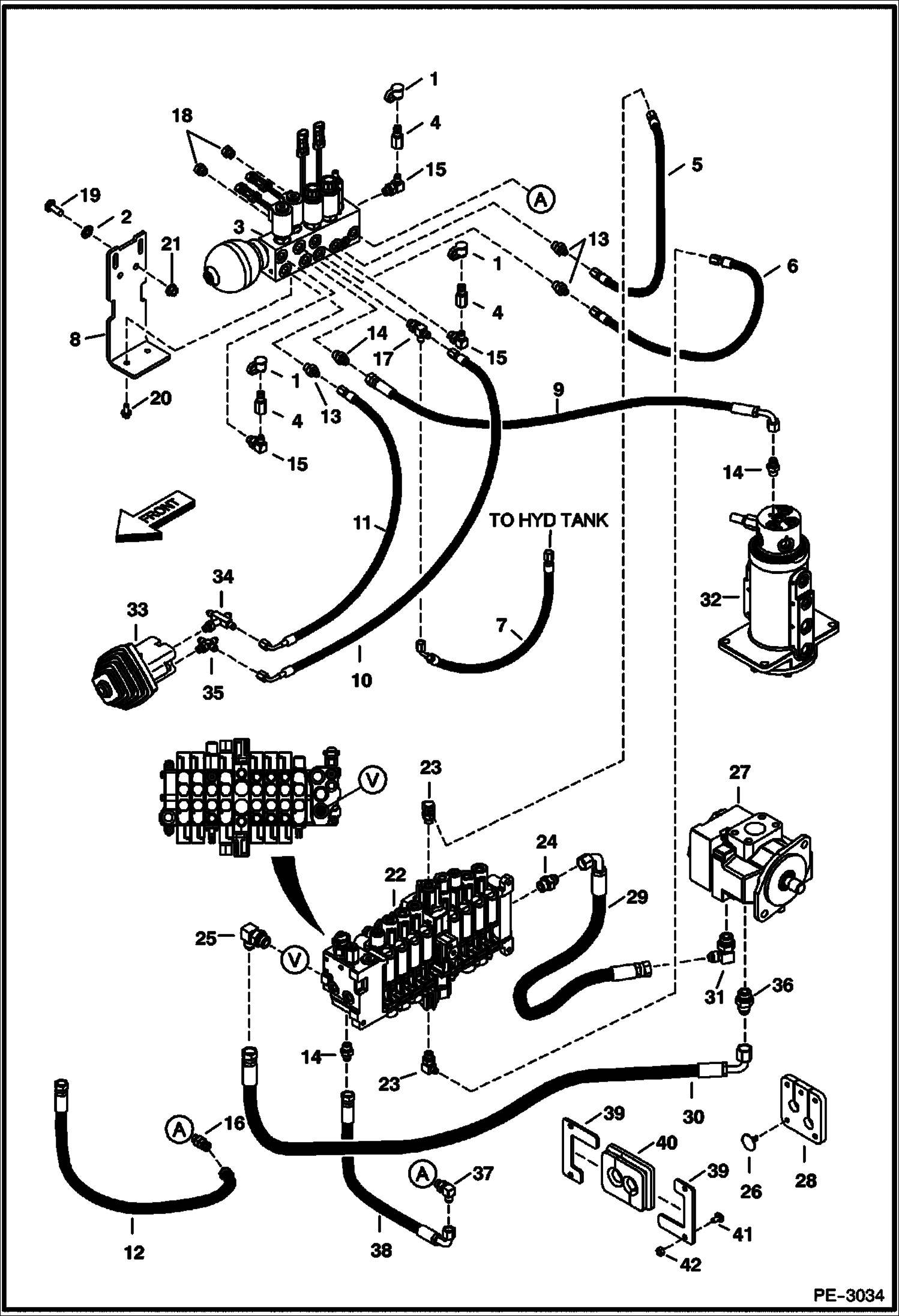 Схема запчастей Bobcat 425 - HYDRAULIC CIRCUITRY (Manifold & Pump) HYDRAULIC SYSTEM