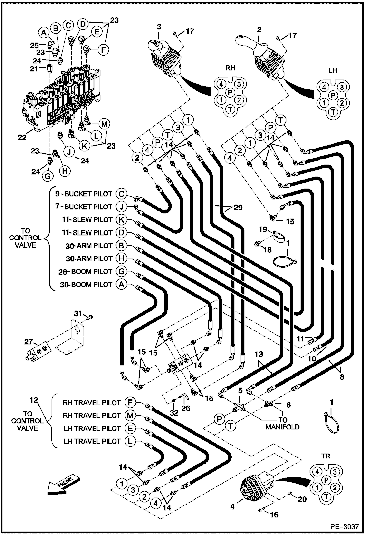 Схема запчастей Bobcat 425 - HYDRAULIC CIRCUITRY (Pilot ISO/STD) HYDRAULIC SYSTEM