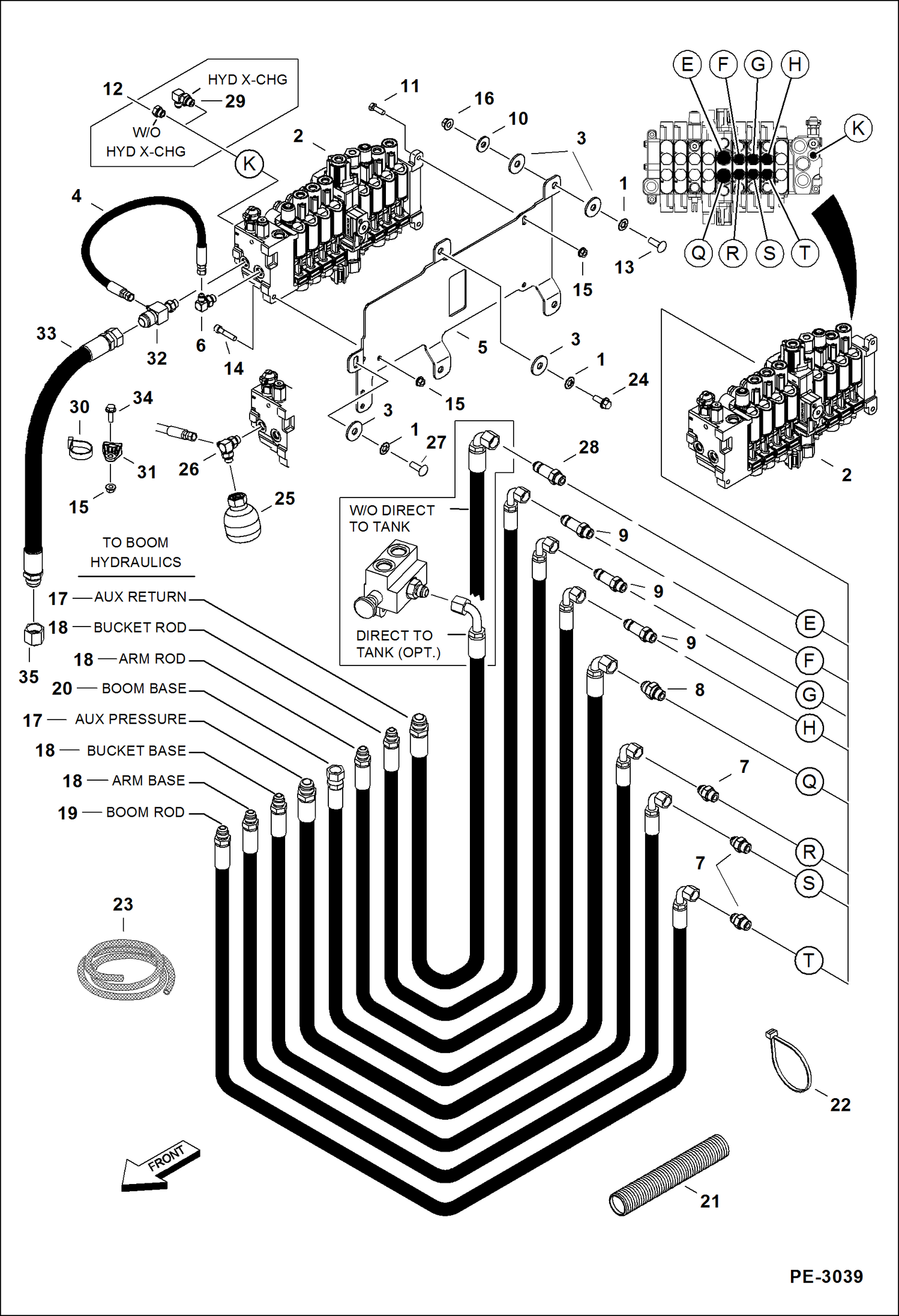 Схема запчастей Bobcat 425 - HYDRAULIC CIRCUITRY (Work Hoses & Control Valve) HYDRAULIC SYSTEM