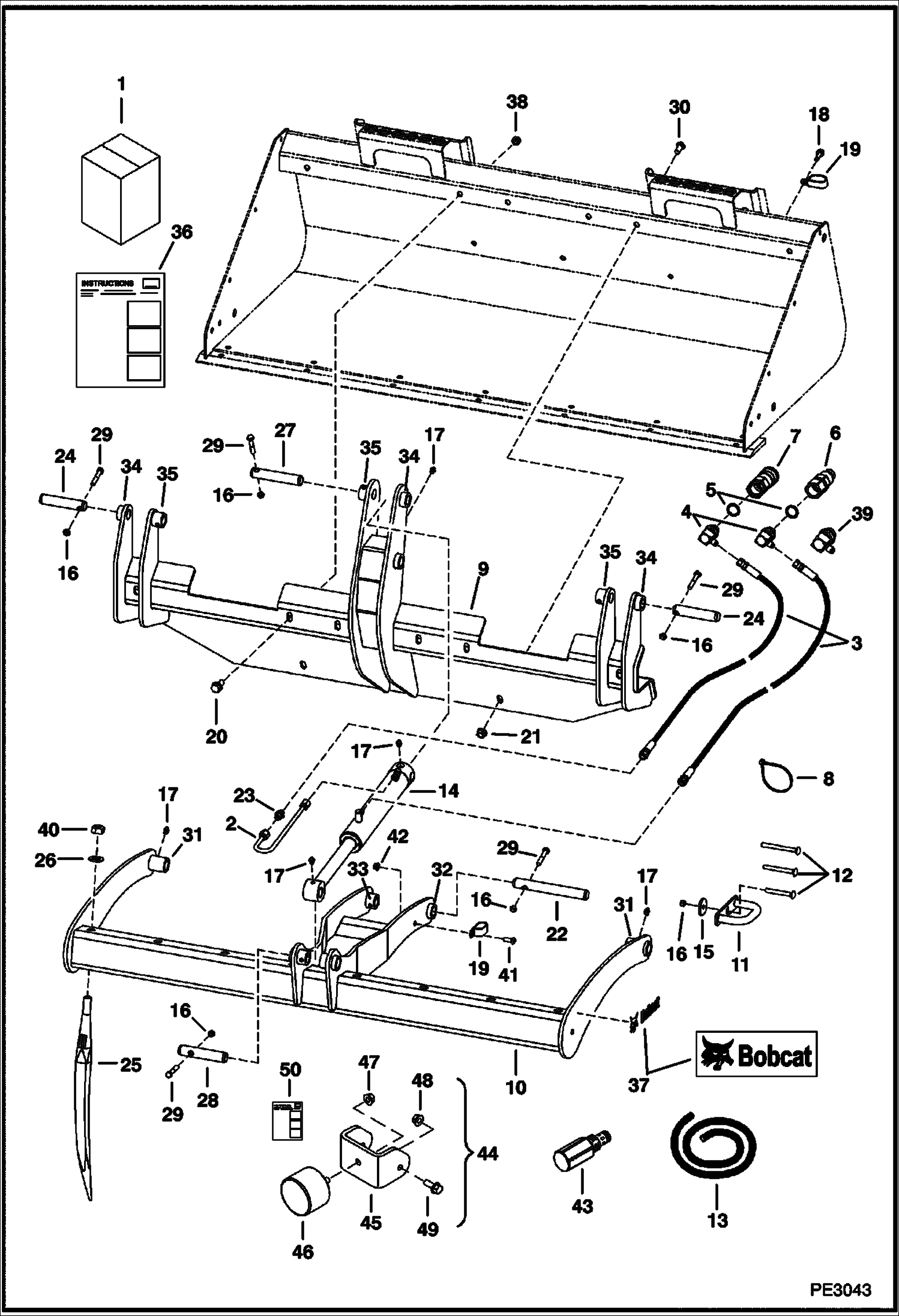 Схема запчастей Bobcat LOADER - ATTACHMENTS - UTILITY GRAPPLE (General Purpose) (55 A2W3) Use W/ 62. 68, 74 General Purpose Buckets Компактные тракторы