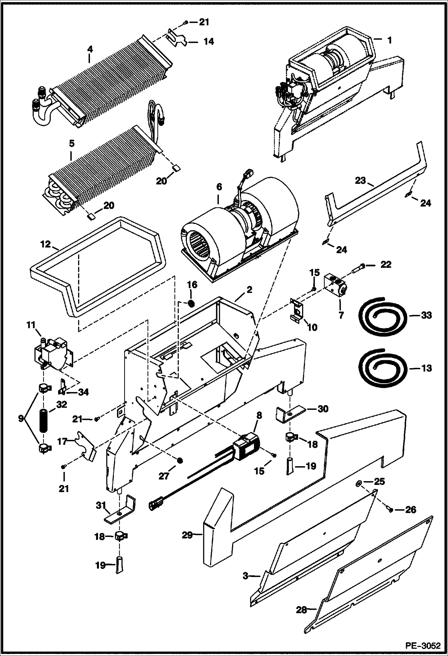 Схема запчастей Bobcat T-Series - HEATER & A/C (HVAC Assembly) (Metal Housing) ACCESSORIES & OPTIONS