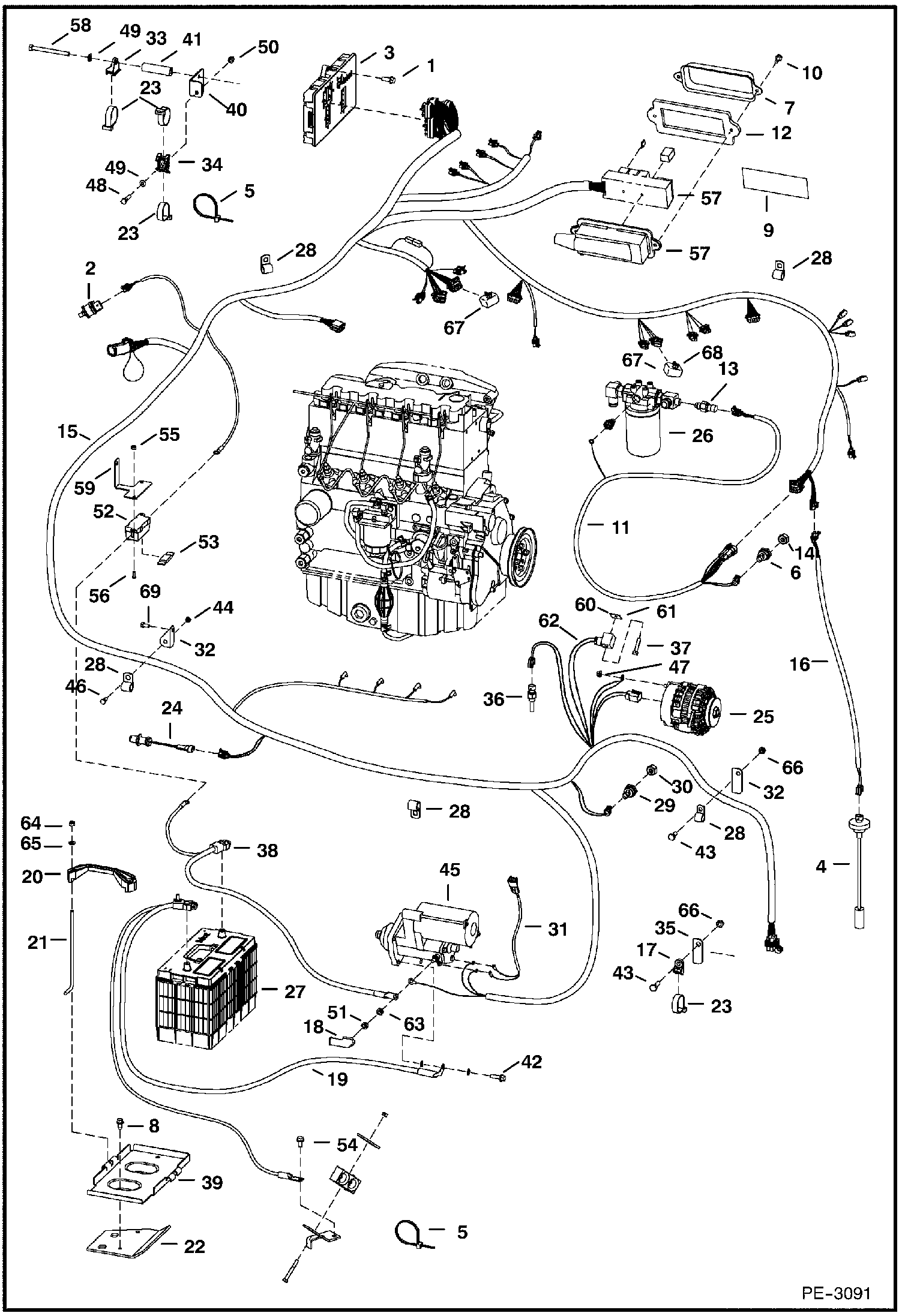 Схема запчастей Bobcat T-Series - ENGINE ELECTRICAL (S/N 518916265, 516815001, 517515127 & Above) ELECTRICAL SYSTEM