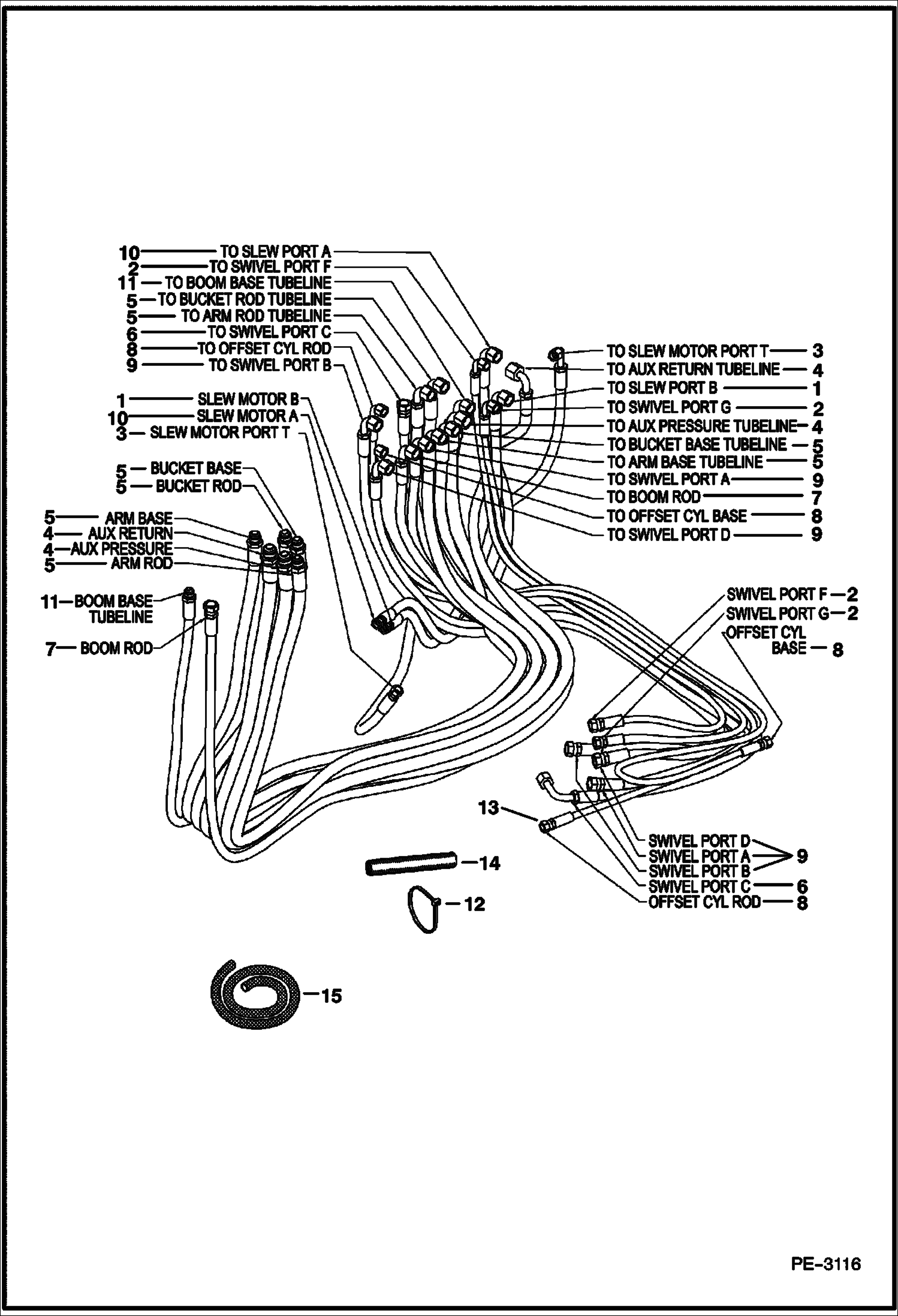 Схема запчастей Bobcat 328 - HYDRAULIC CIRCUITRY (Work) (S/N 234111750, 234211558 & Below) HYDRAULIC SYSTEM