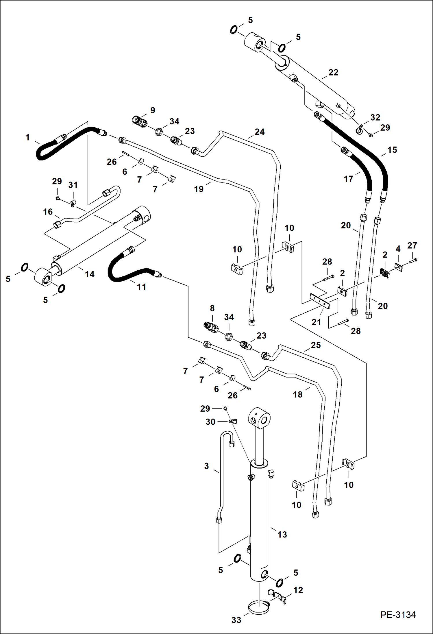 Схема запчастей Bobcat 325 - HYDRAULIC CIRCUITRY (Work Tubelines & Cylinders) HYDRAULIC SYSTEM
