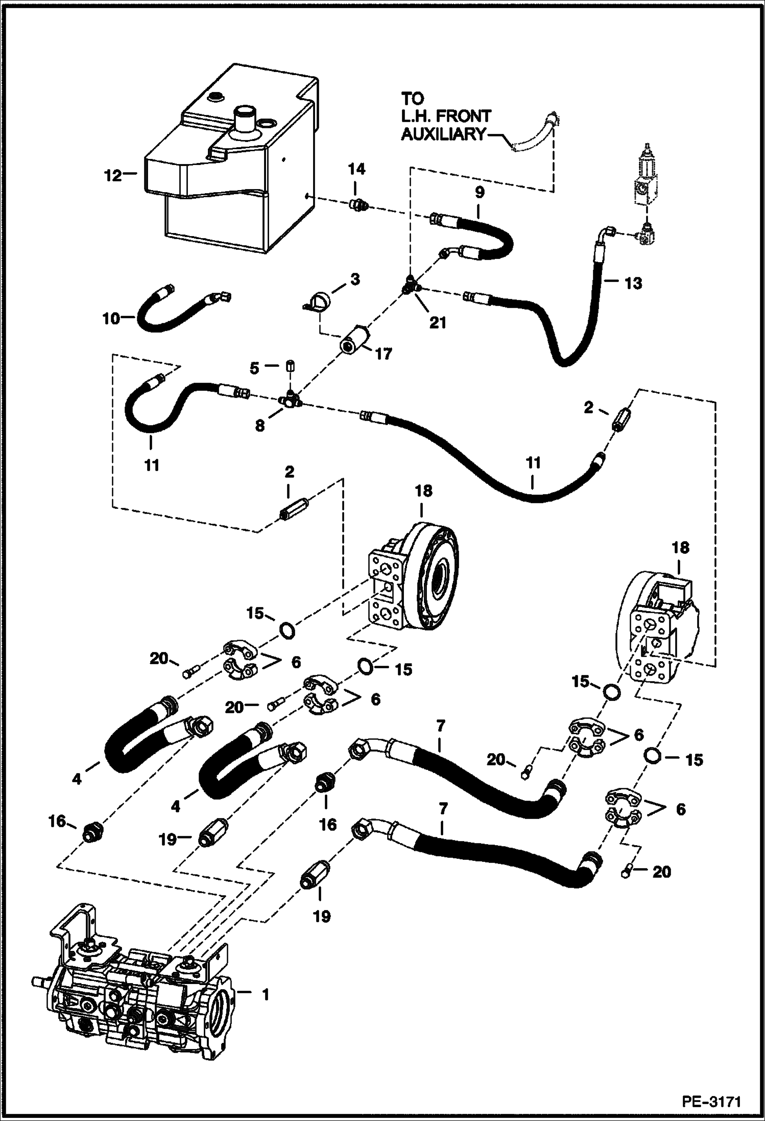 Схема запчастей Bobcat S-Series - HYDROSTATIC CIRCUITRY (W/Motors) (Manual Controls, AHC & ACS) HYDROSTATIC SYSTEM