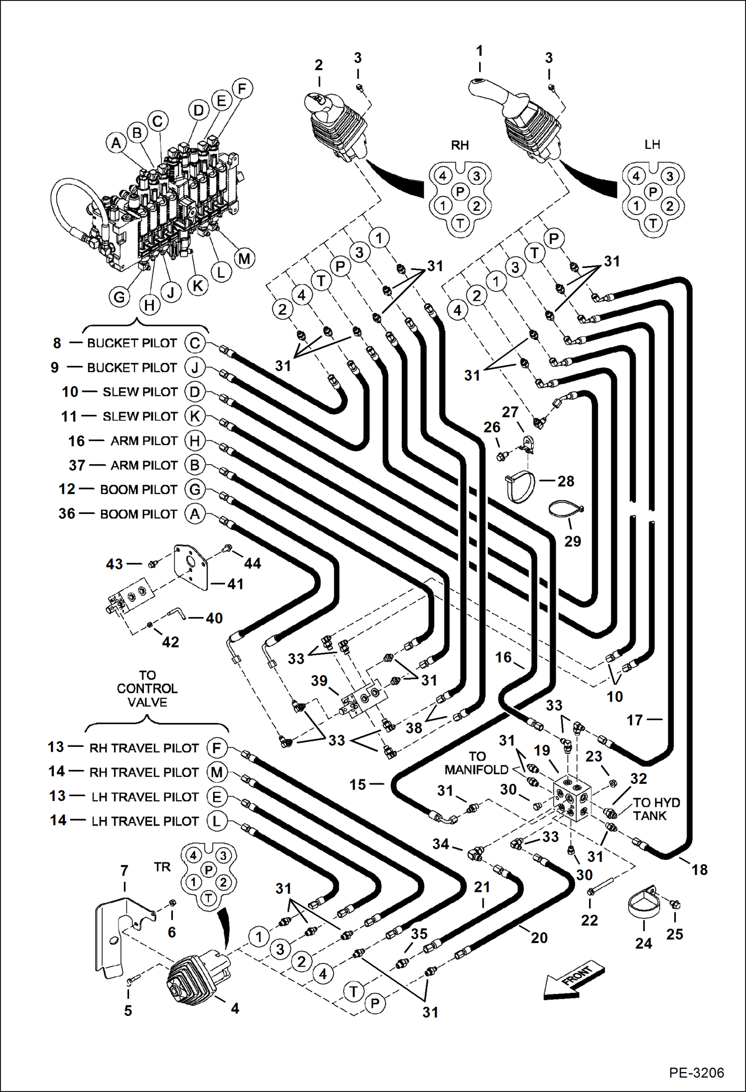 Схема запчастей Bobcat 430 - HYDRAULIC CIRCUITRY (Pilot) (ISO/STD) (S/N 562912778 & Below) HYDRAULIC SYSTEM