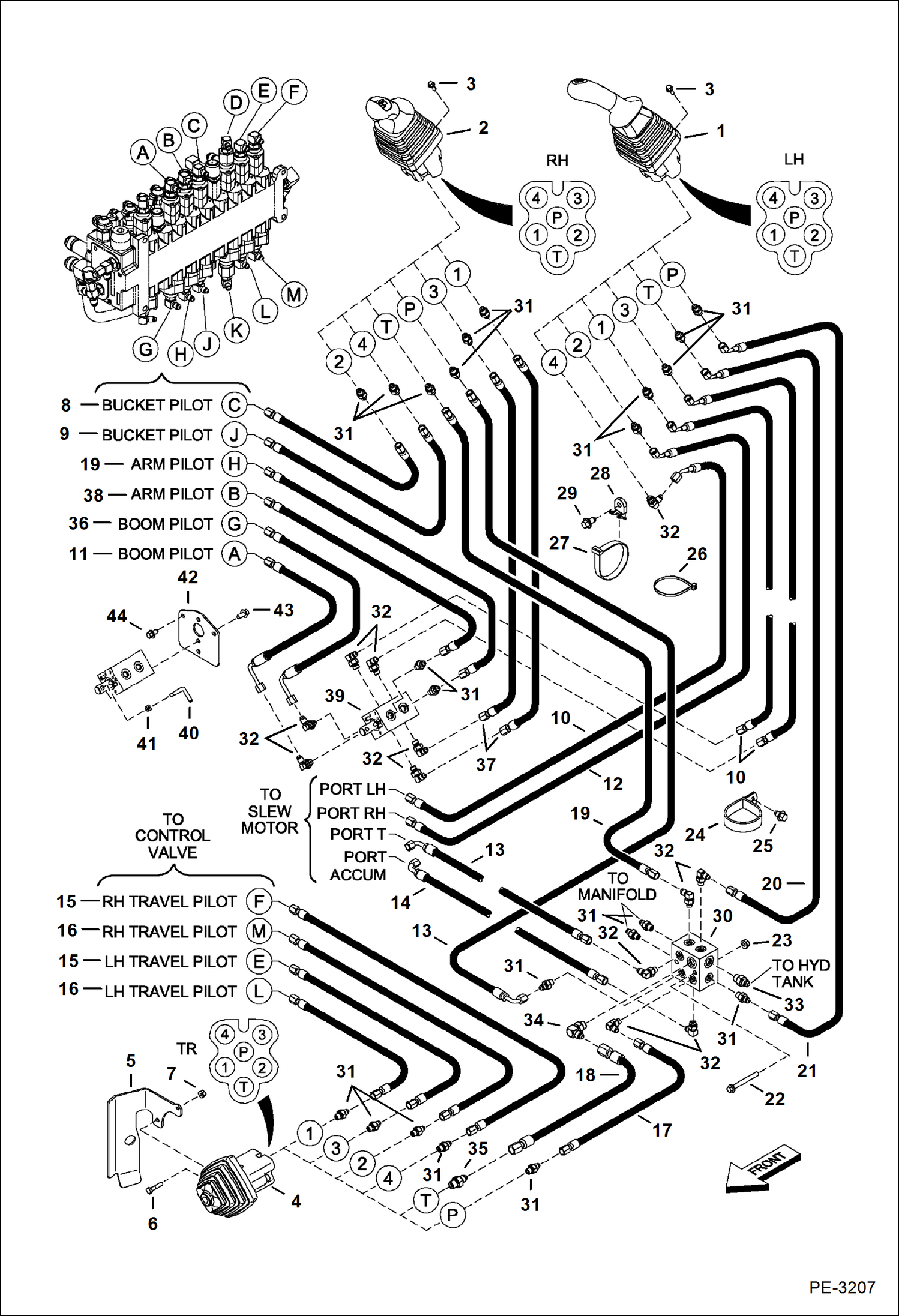 Схема запчастей Bobcat 435 - HYDRAULIC CIRCUITRY (Pilot ISO/STD) (S/N 5631 11001-13999, 14007-14999) HYDRAULIC SYSTEM