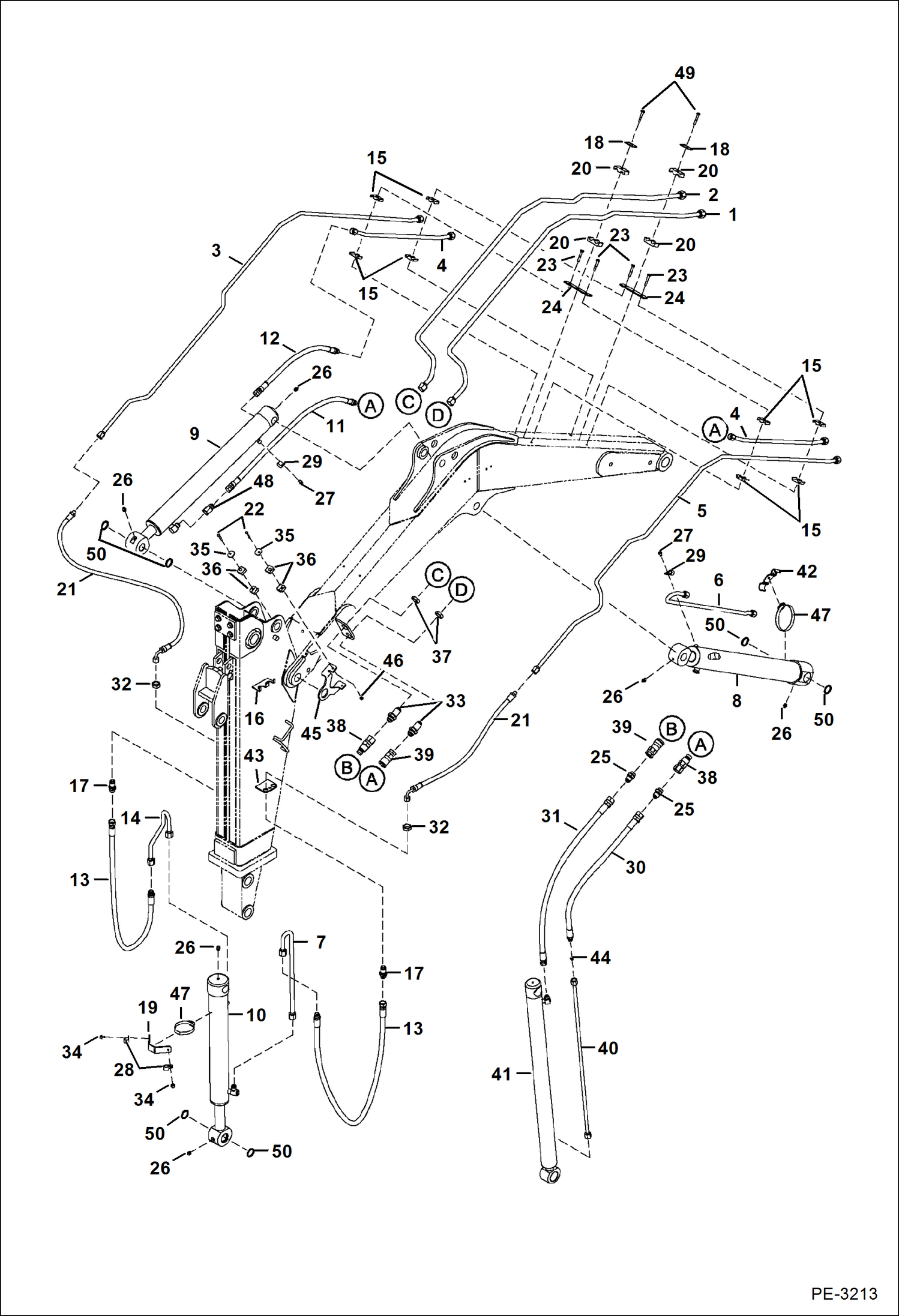 Схема запчастей Bobcat 331 - HYDRAULIC CIRCUITRY (Work Tubelines & Cylinders W/Extendable Arm) HYDRAULIC SYSTEM