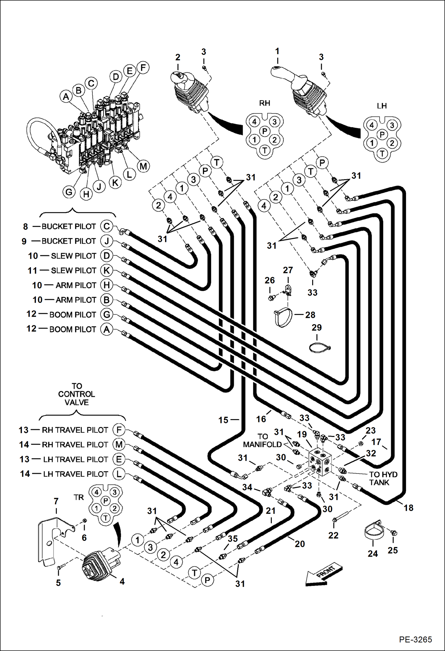Схема запчастей Bobcat 430 - HYDRAULIC CIRCUITRY (Pilot) (S/N 562912779-562914618) HYDRAULIC SYSTEM