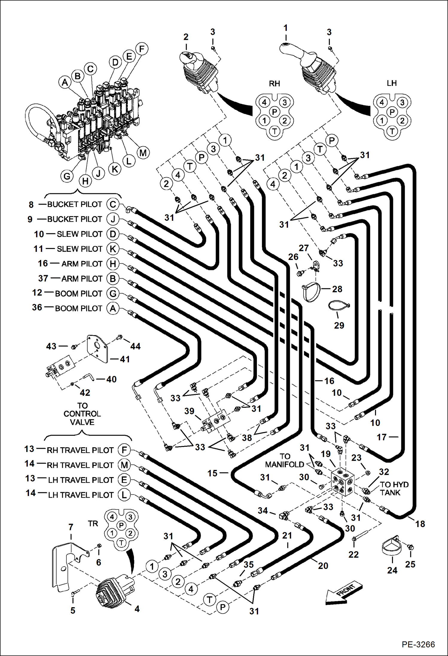 Схема запчастей Bobcat 430 - HYDRAULIC CIRCUITRY (Pilot) (ISO/STD) (S/N 562912779-562914618) HYDRAULIC SYSTEM