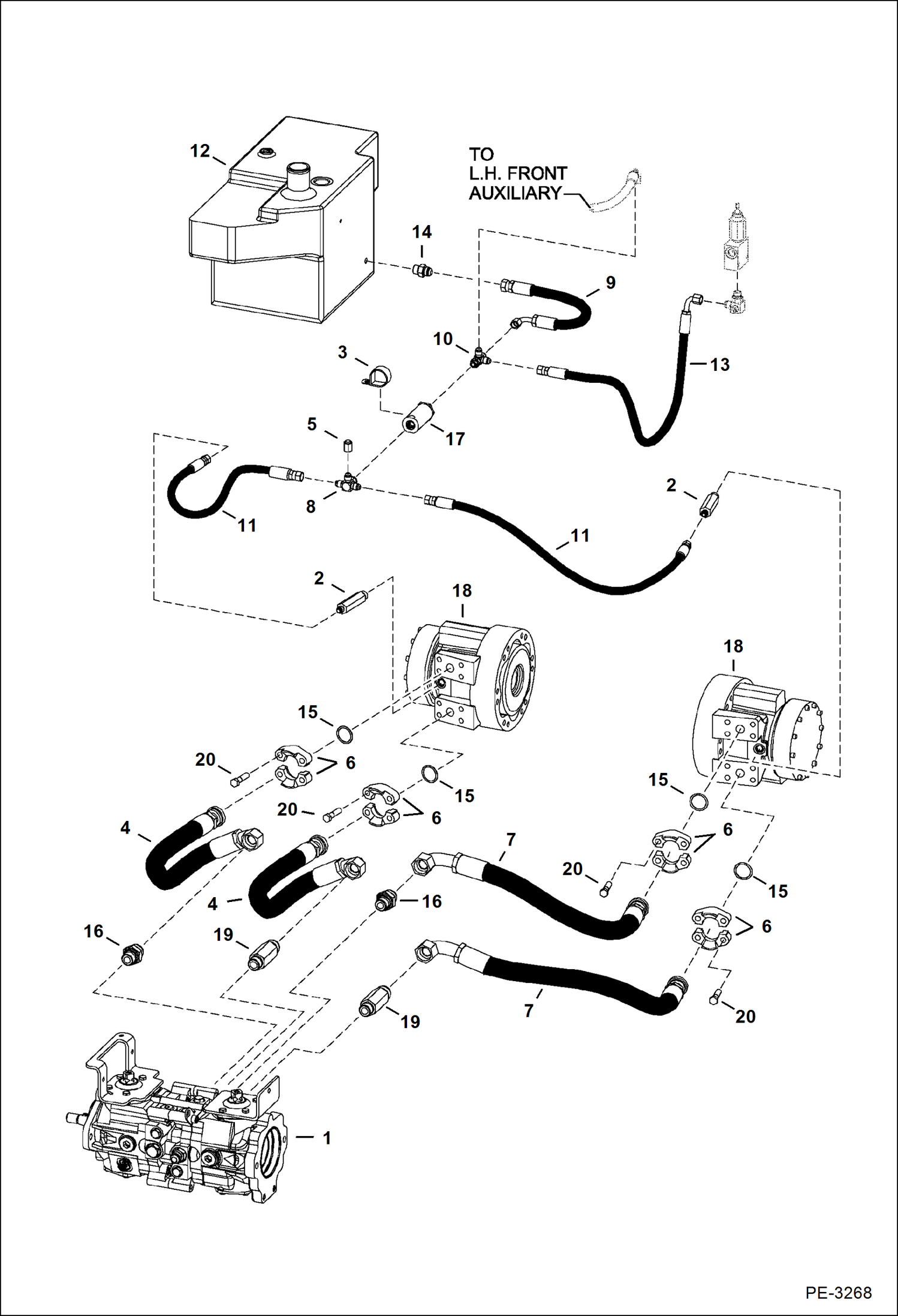 Схема запчастей Bobcat S-Series - HYDROSTATIC CIRCUITRY (W/Motors) (W/Manual Controls, AHC & ACS) HYDROSTATIC SYSTEM