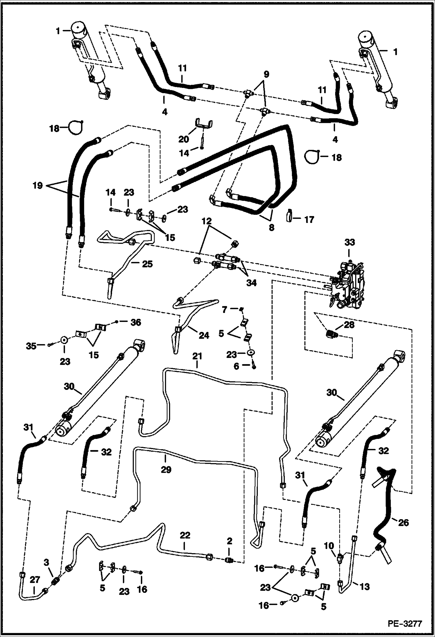 Схема запчастей Bobcat T-Series - HYDRAULIC CIRCUITRY (W/O Bucket Positioning Valve) (W/Cooling Upgrade) (S/N 531812826 & Above, 531911355 & Above) HYDRAULIC SYSTEM