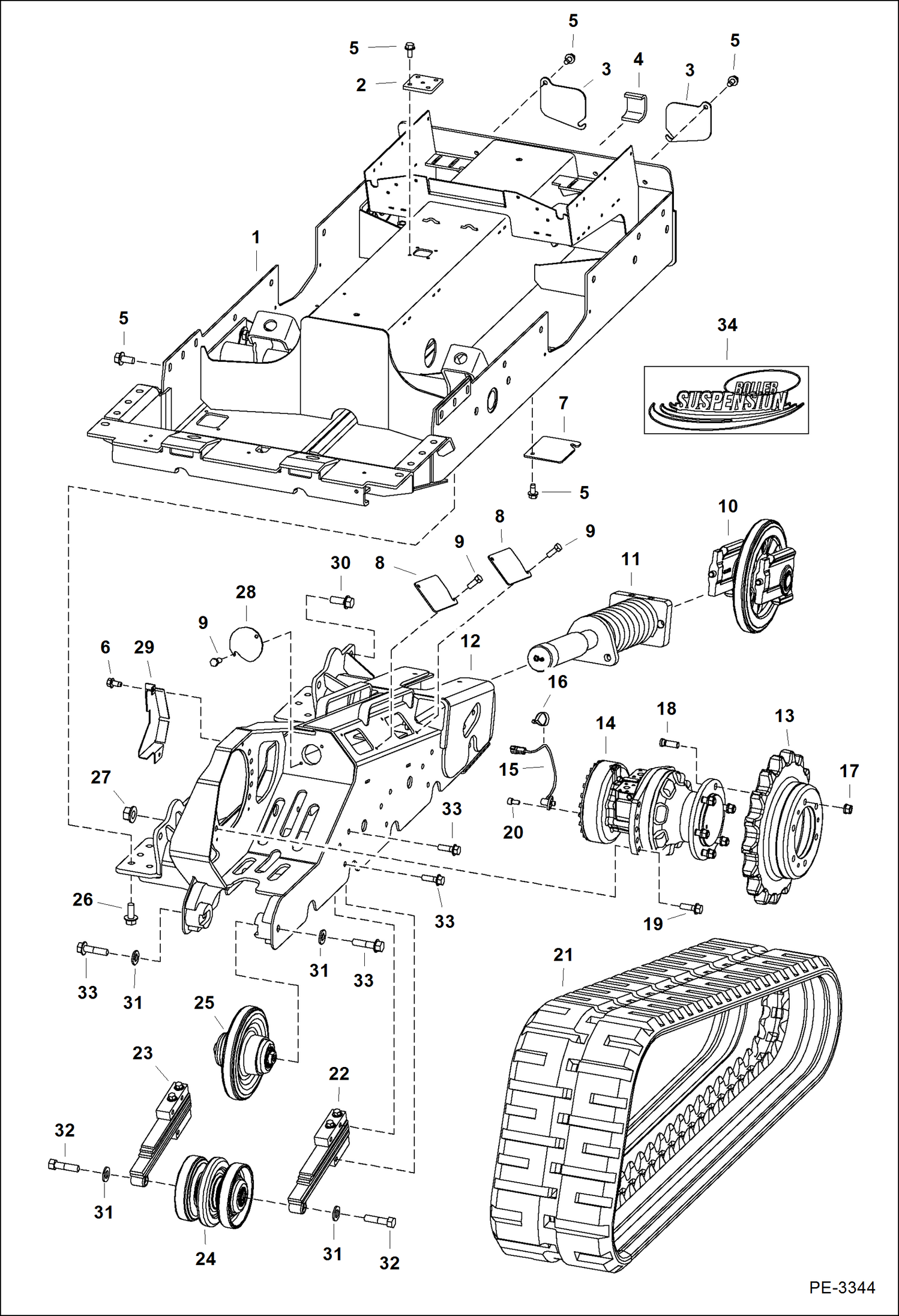 Схема запчастей Bobcat T-Series - DRIVE TRAIN (Roller Suspension Undercarriage) DRIVE TRAIN
