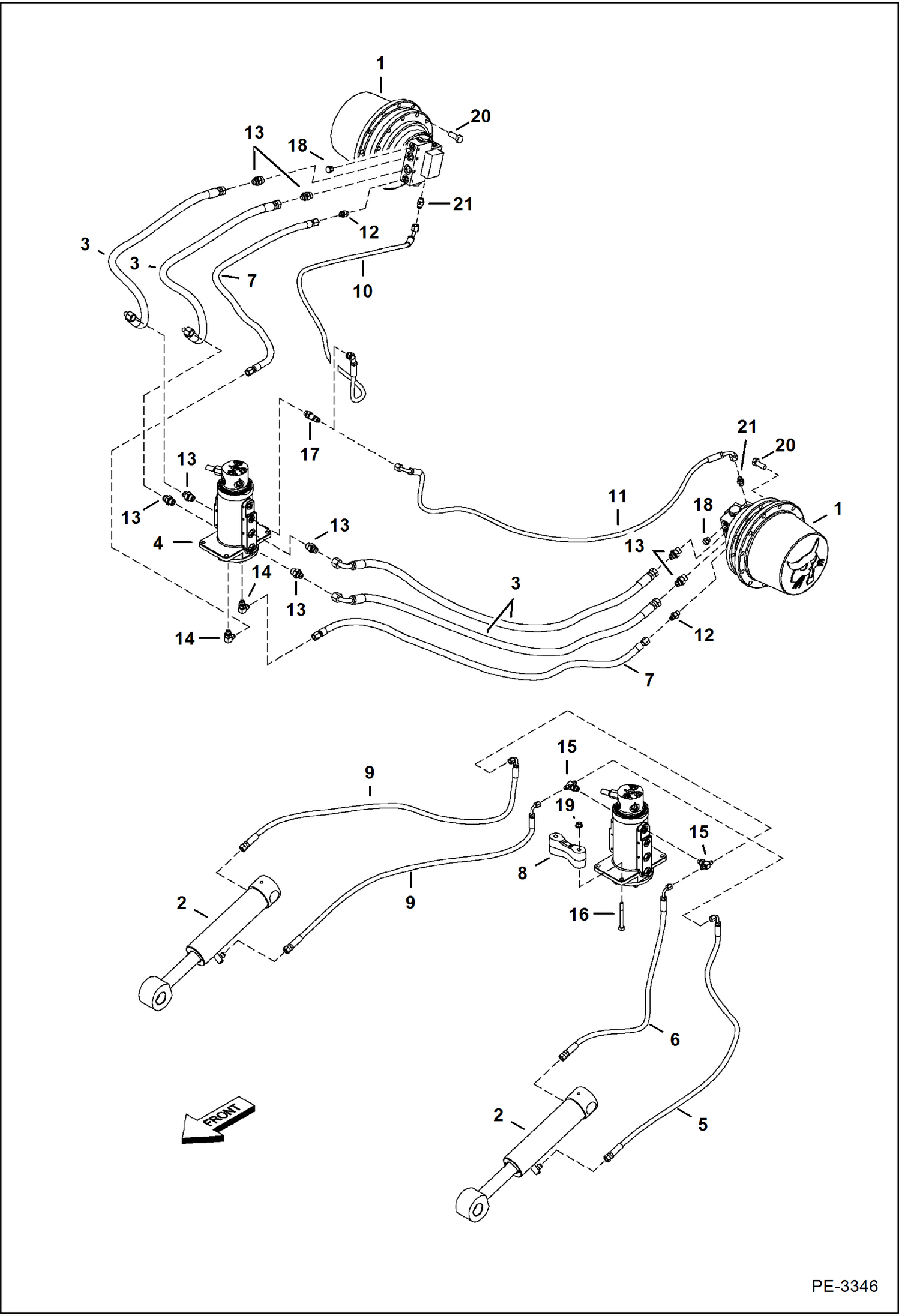 Схема запчастей Bobcat 335 - HYDRAULIC CIRCUITRY (Lower) (S/N A16U11491 & Above) HYDRAULIC SYSTEM