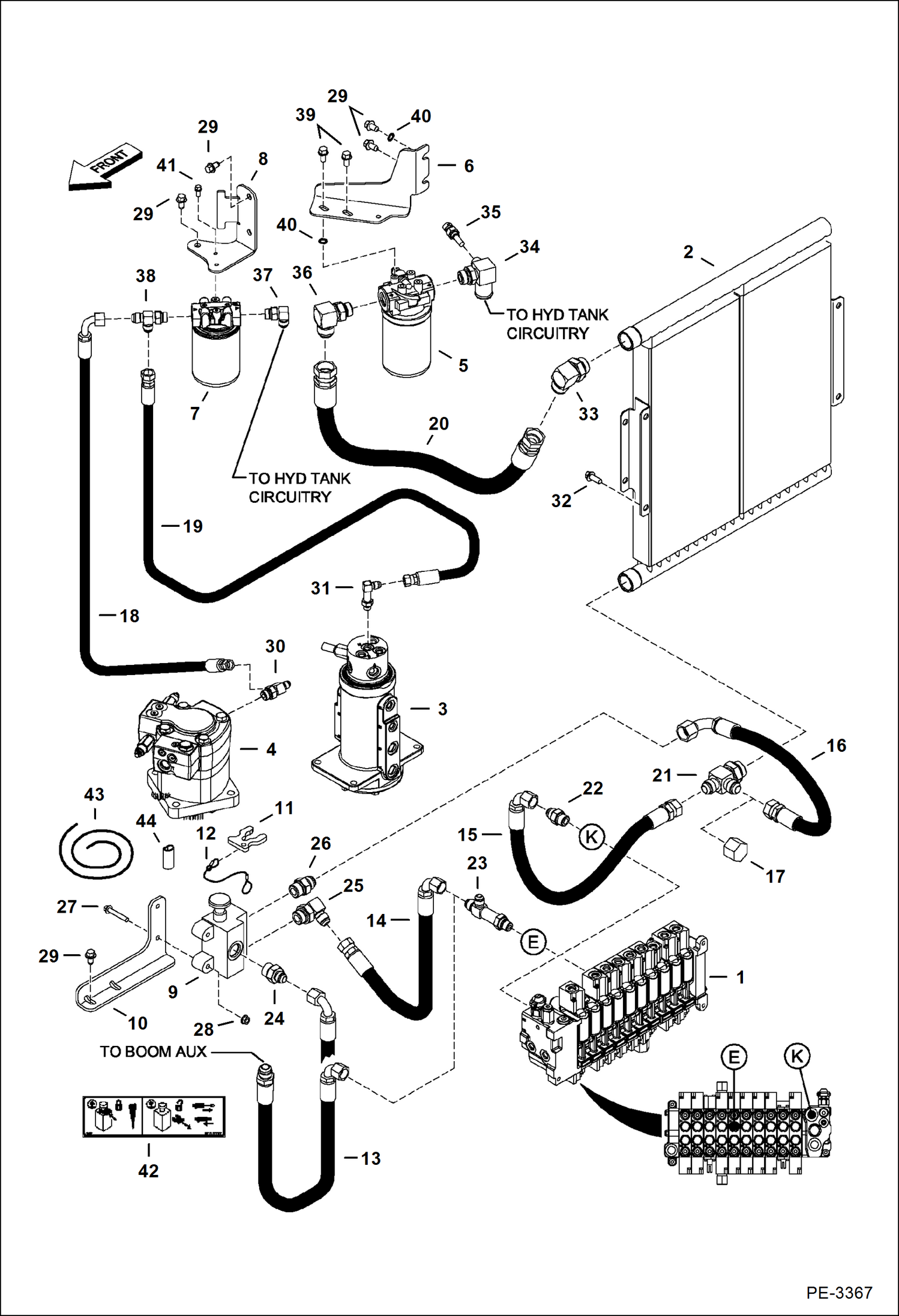 Схема запчастей Bobcat 331 - HYDRAULIC CIRCUITRY (Cooler/Filter & Direct to Tank) (S/N) (331) 234313000-234316876, (331E) 234412000-234413318, (334) 234513000-234515532 HYDRAULIC SYSTEM