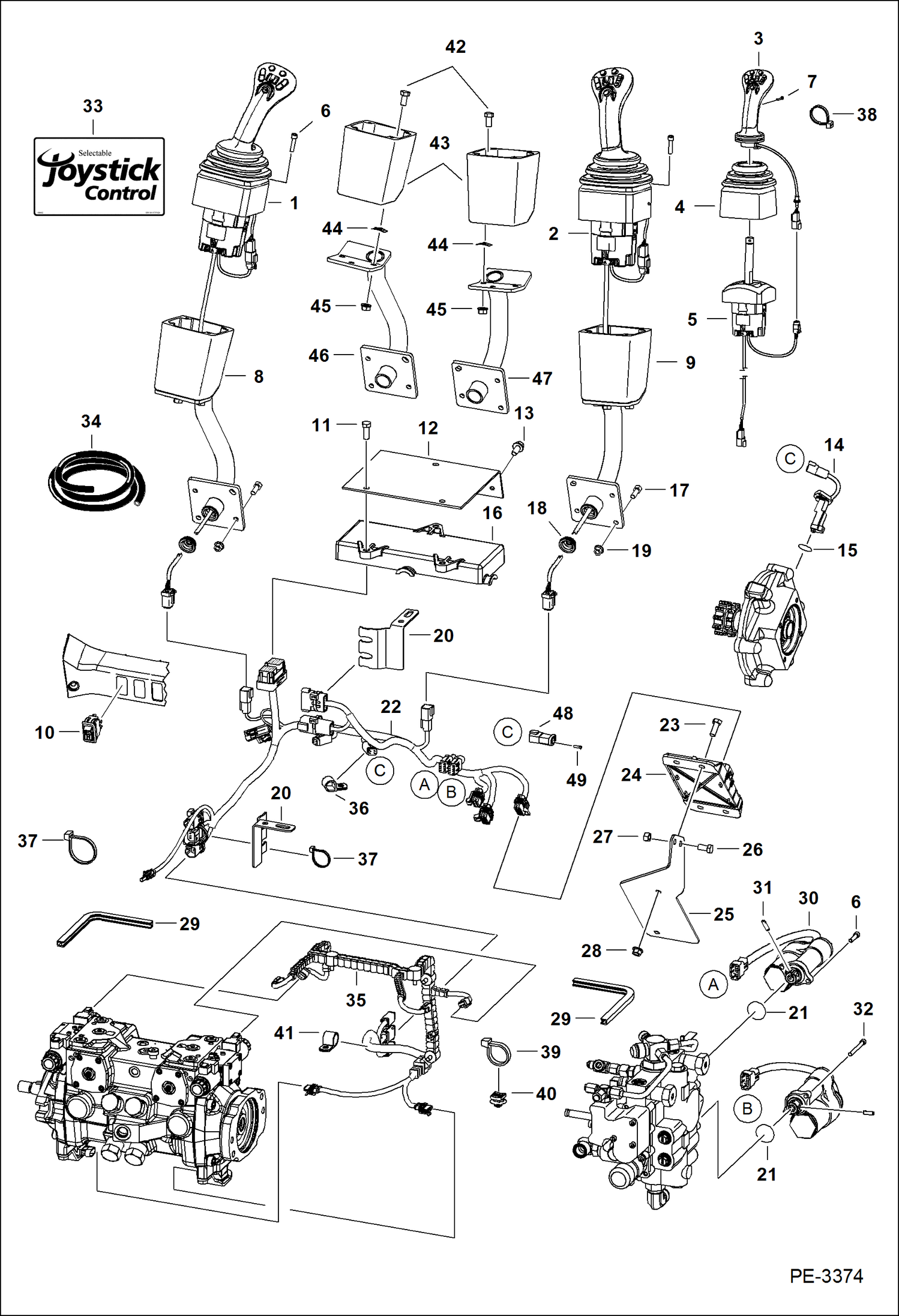 Схема запчастей Bobcat S-Series - CONTROLS ELECTRICAL (Selectable Joystick Controls) (EMEA) (S/N A1Z760001 & Above, A8KA60001 & Above) ELECTRICAL SYSTEM
