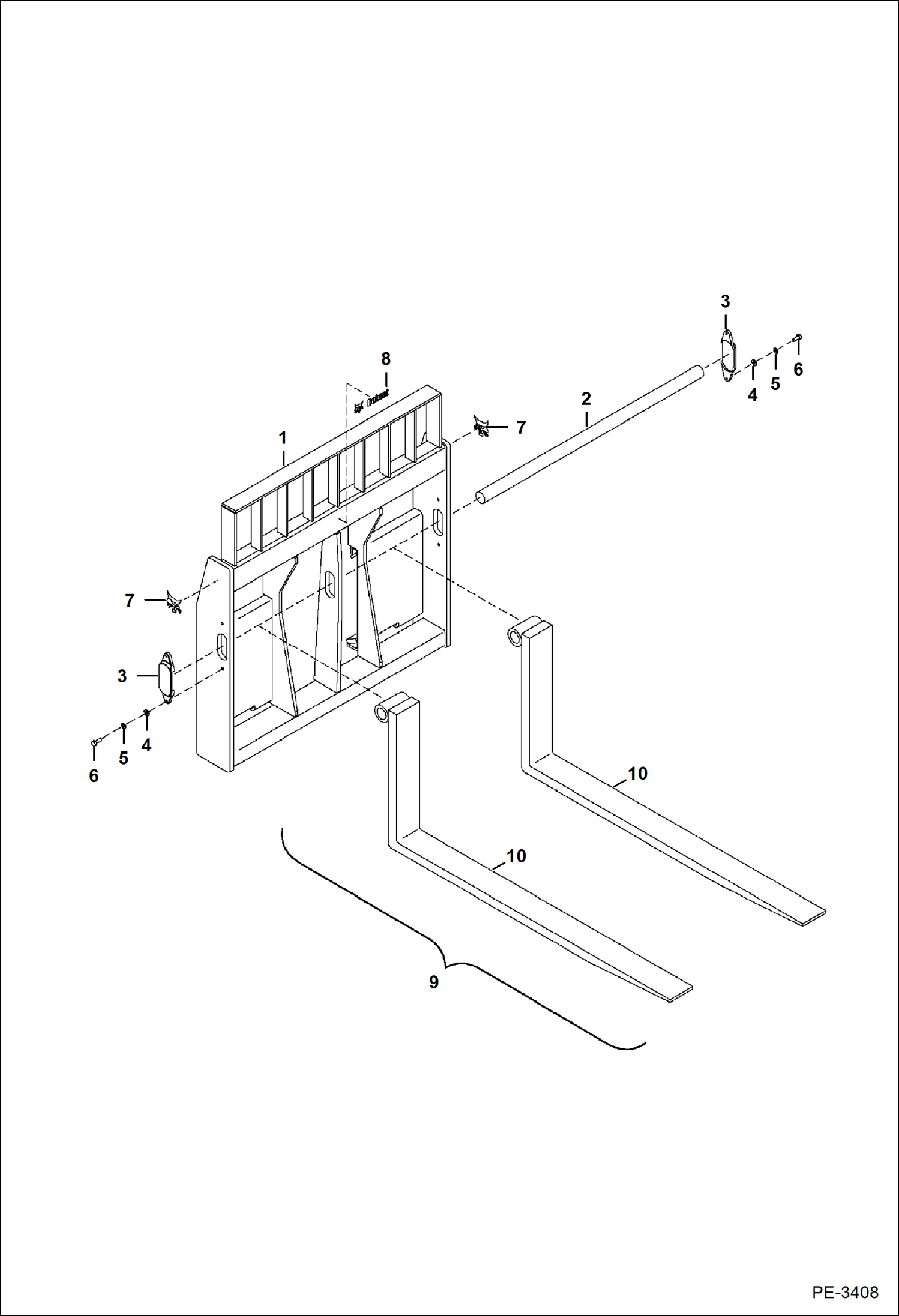 Схема запчастей Bobcat PALLET FORKS - 48 PALLET FORK (Floating Frame - For V417) Телескопические мини-погрузчики