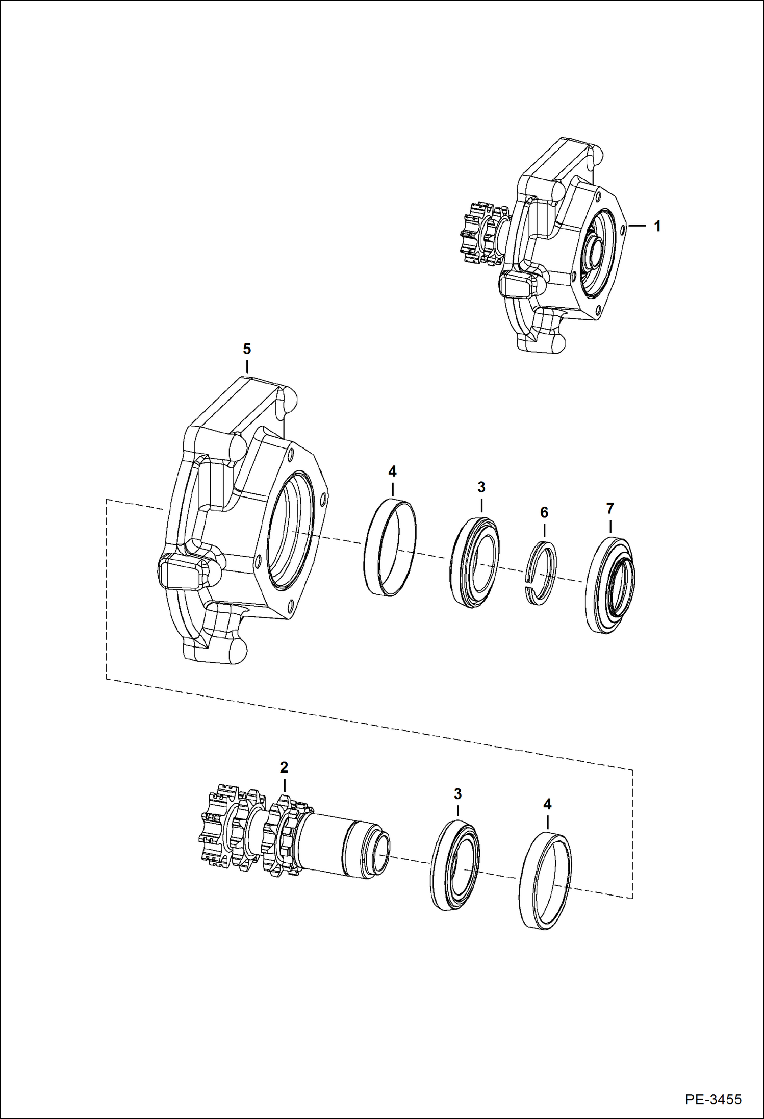 Схема запчастей Bobcat S-Series - MOTOR CARRIER (Drive Motor Mount Assy.) (2-Speed Motor) (W/O Speed Sensor) DRIVE TRAIN