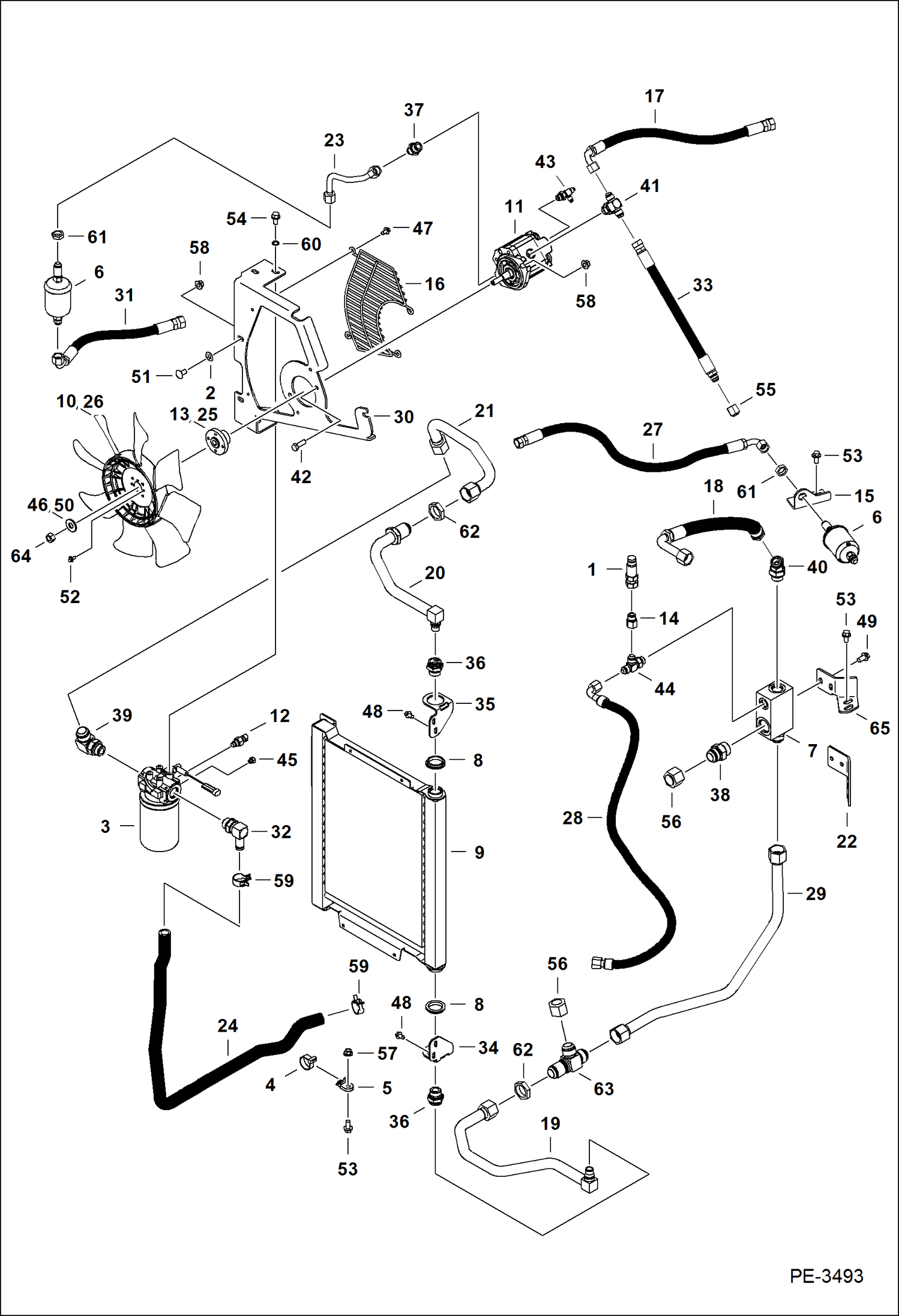 Схема запчастей Bobcat 435 - HYDRAULIC CIRCUITRY (Cooler/Filter) (S/N 5632 14000-14007, 15000 & Above) HYDRAULIC/HYDROSTATIC SYSTEM