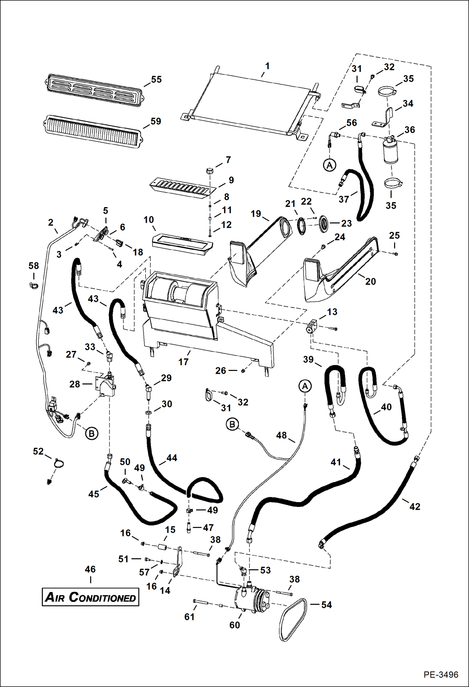 Схема запчастей Bobcat A-Series - HEATER & A/C (Heater & A/C Option) (For Threaded Heater Valve) ACCESSORIES & OPTIONS