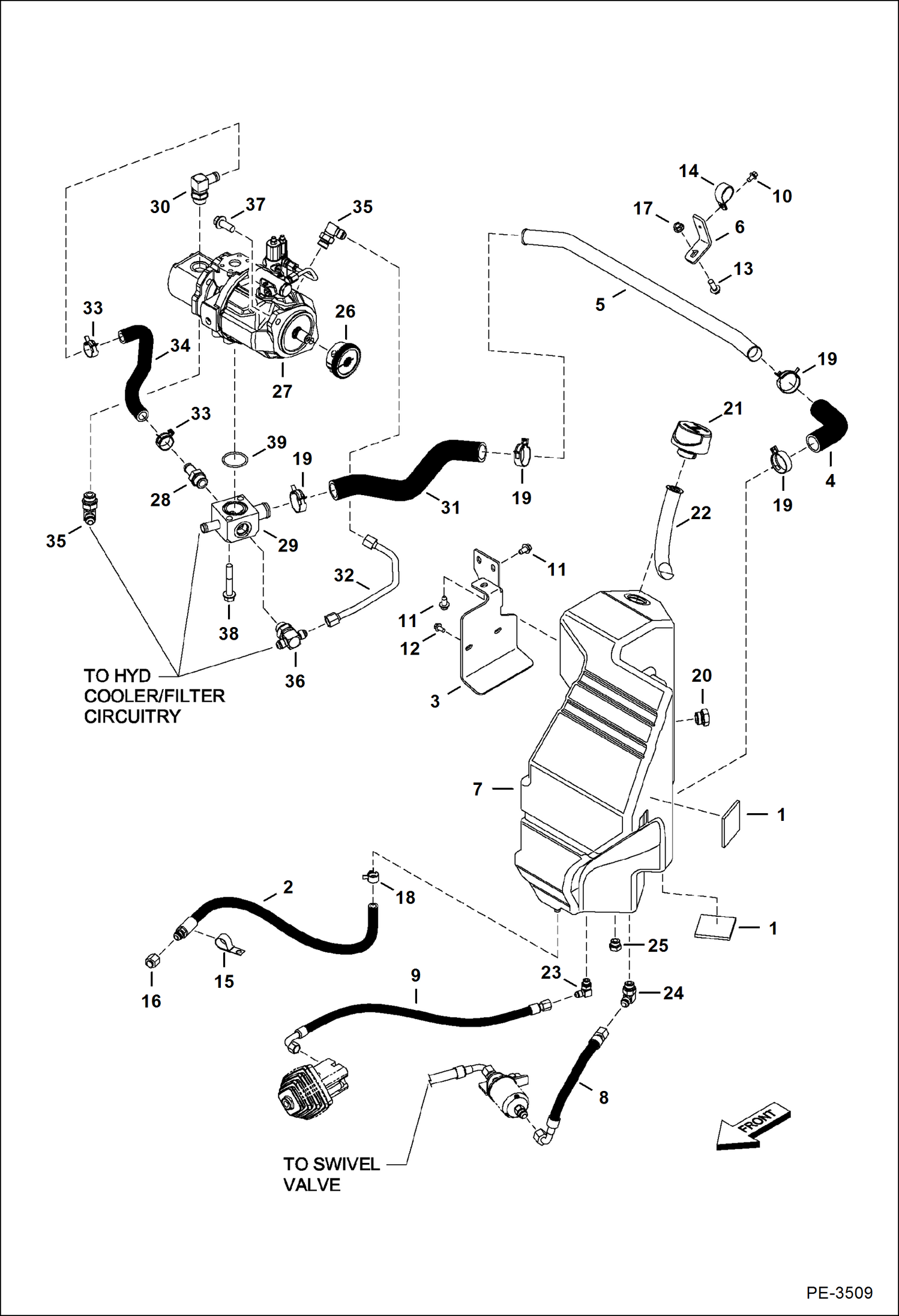 Схема запчастей Bobcat 435 - HYDRAULIC CIRCUITRY (Tank & Pump) HYDRAULIC SYSTEM