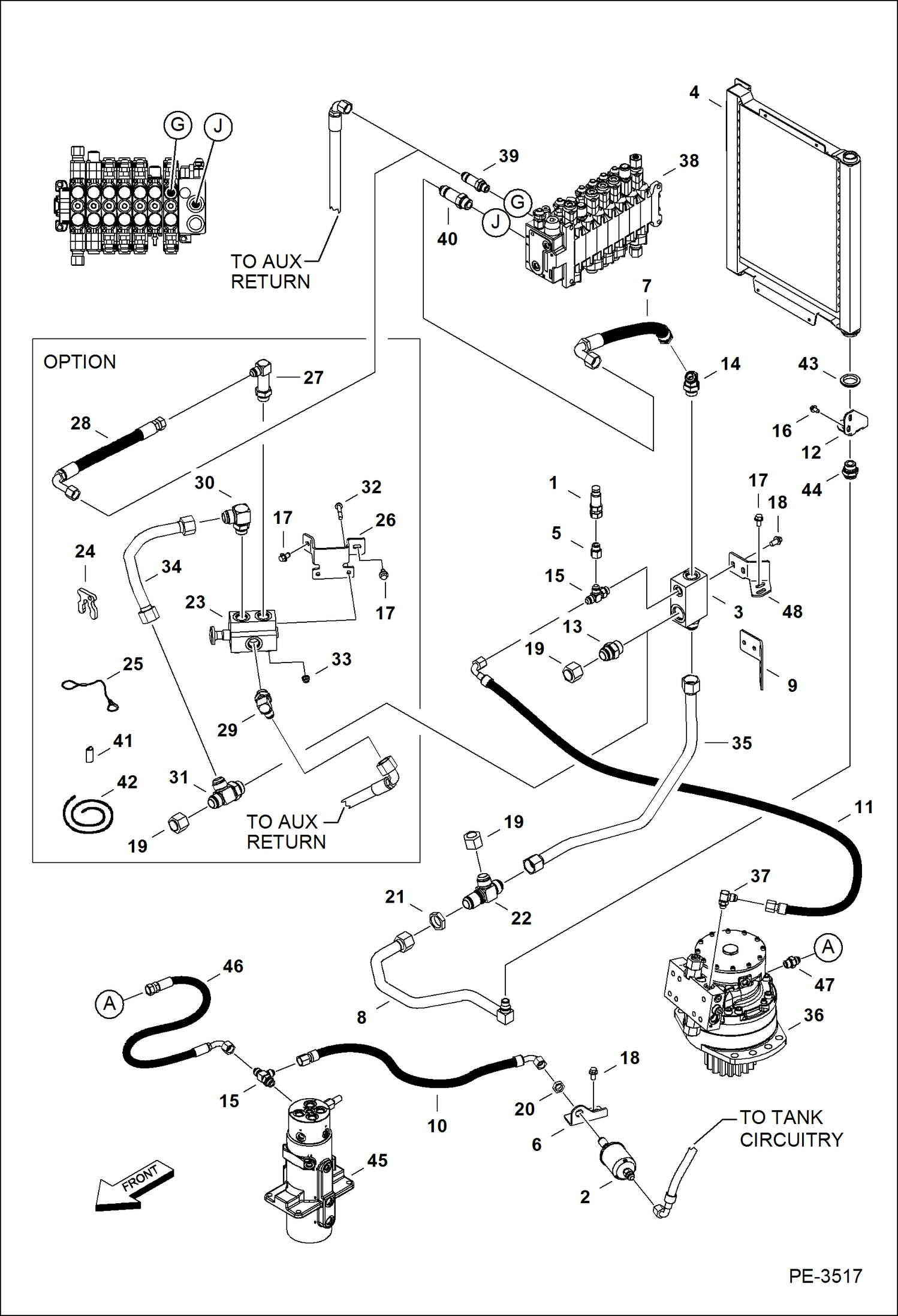 Схема запчастей Bobcat 435 - HYDRAULIC CIRCUITRY (Cooler & Direct to Tank Option) HYDRAULIC/HYDROSTATIC SYSTEM