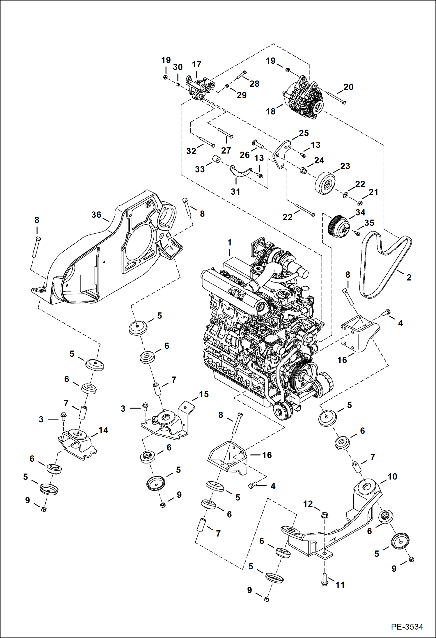 Схема запчастей Bobcat 435 - ENGINE & ATTACHING PARTS (Engine Mounts) POWER UNIT