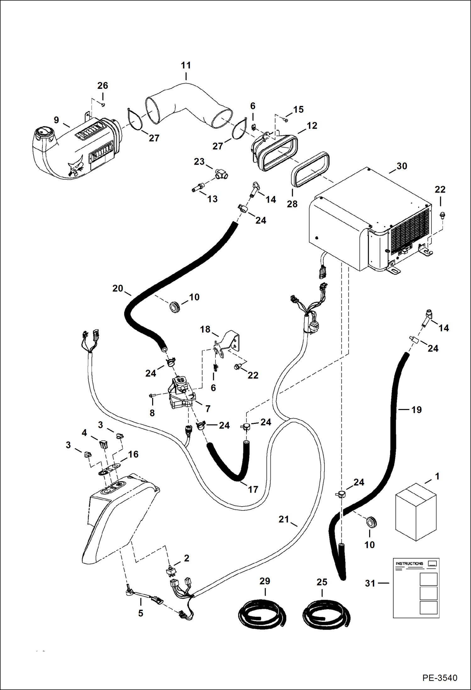 Схема запчастей Bobcat 325 - HEATER (Heater Kit) ACCESSORIES & OPTIONS
