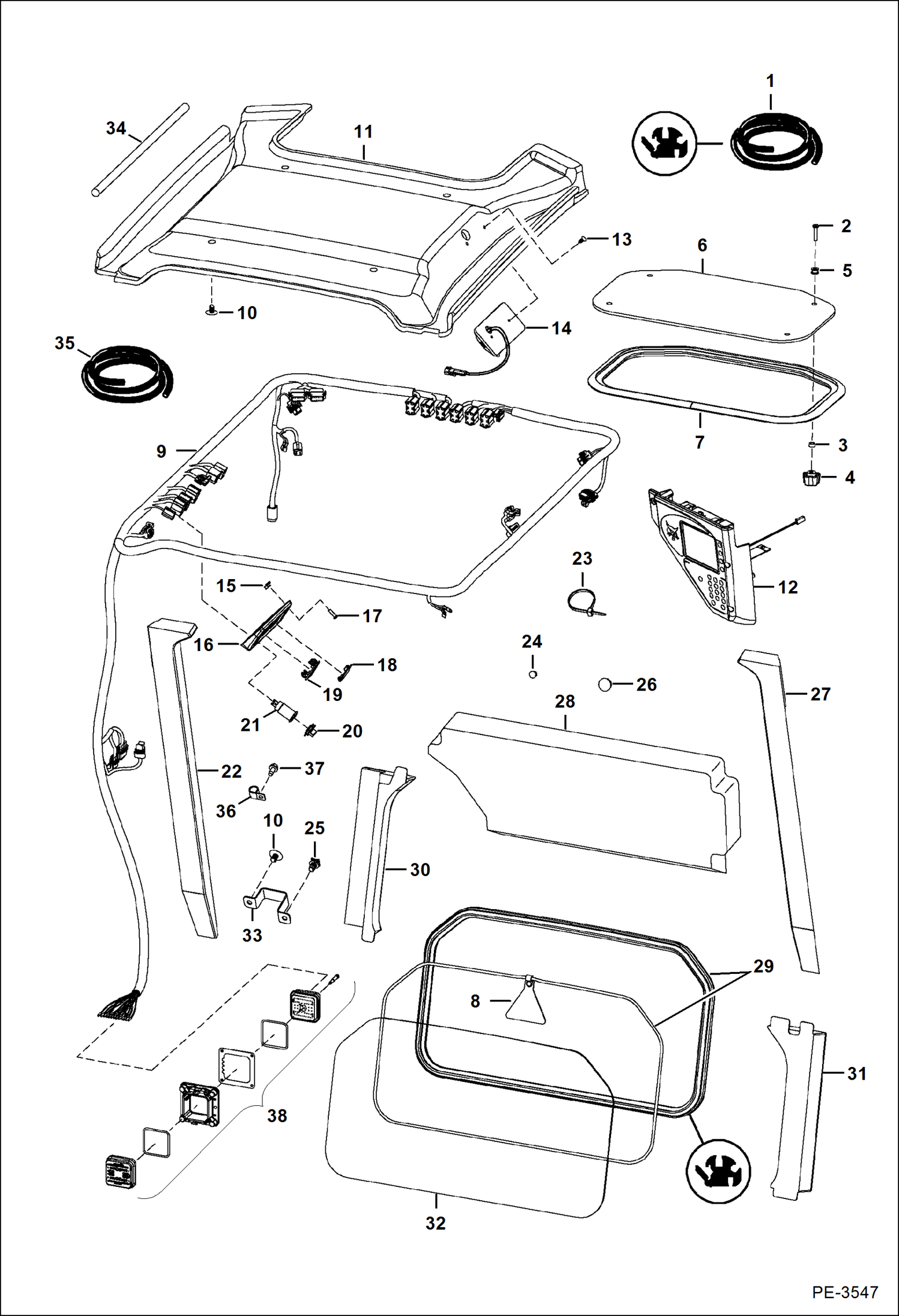Схема запчастей Bobcat A-Series - OPERATOR CAB (Deluxe) (A5GW20001 & Above, A5GY20001 & Above) MAIN FRAME