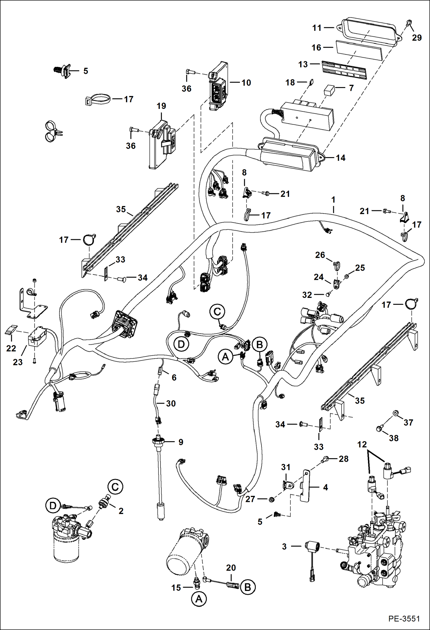 Схема запчастей Bobcat S-Series - ENGINE ELECTRICAL CIRCUITRY (EMEA) (S/N AC3060001 & Above, A8M060001 & Above) ELECTRICAL SYSTEM