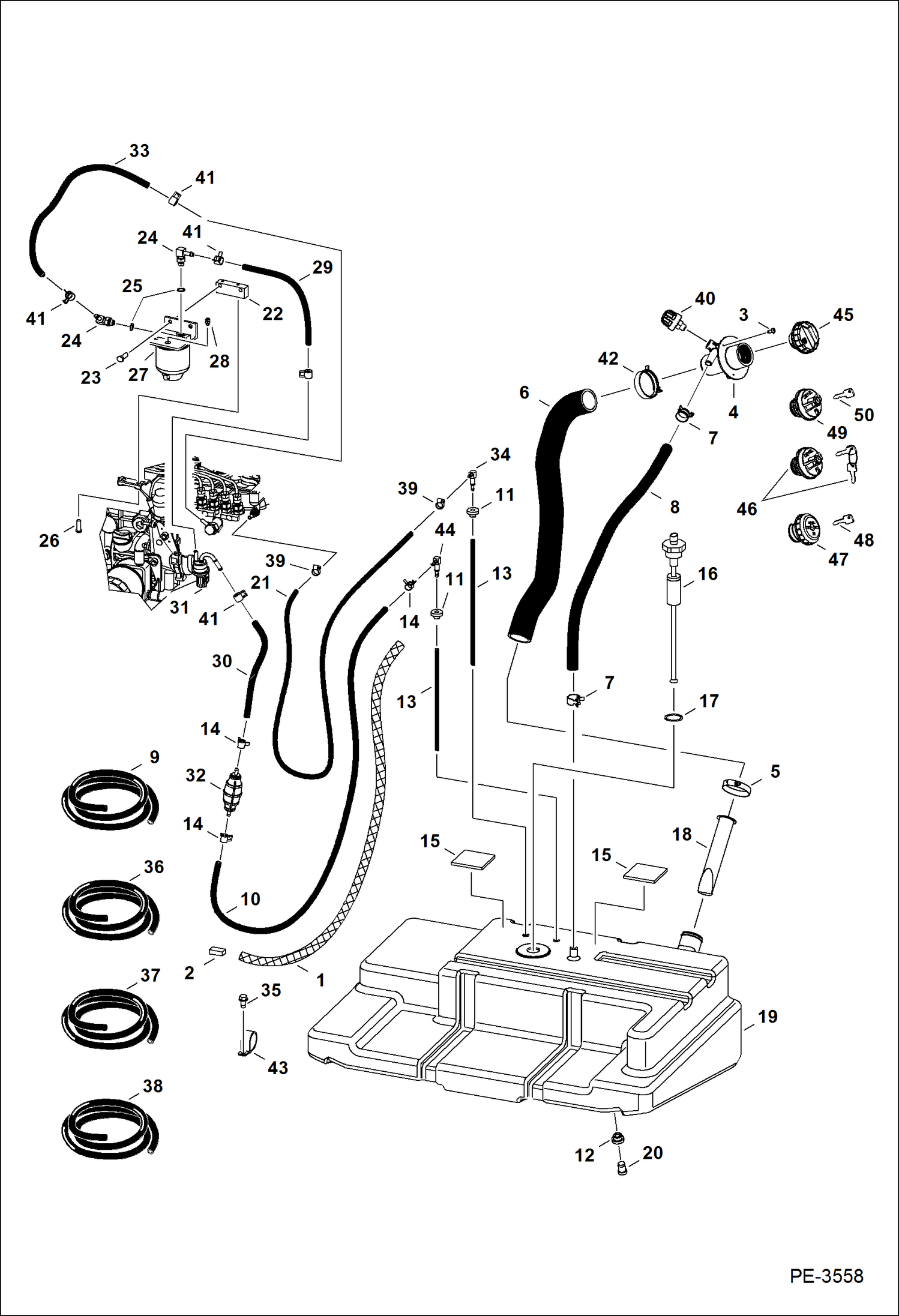 Схема запчастей Bobcat A-Series - FUEL SYSTEM MAIN FRAME