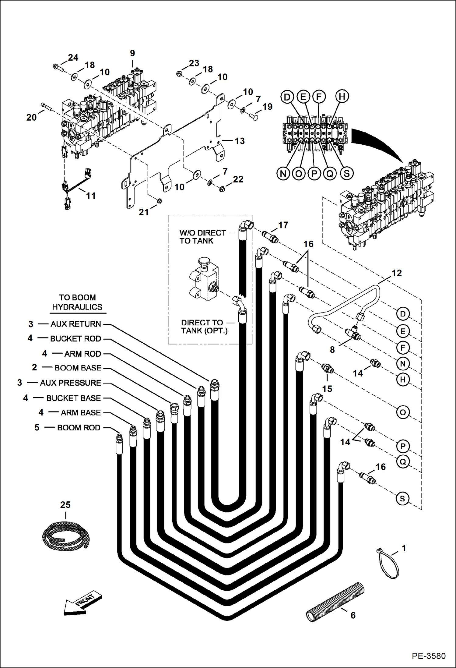 Схема запчастей Bobcat 325 - HYDRAULIC CIRCUITRY (Work Hoses & Control Valve) HYDRAULIC SYSTEM