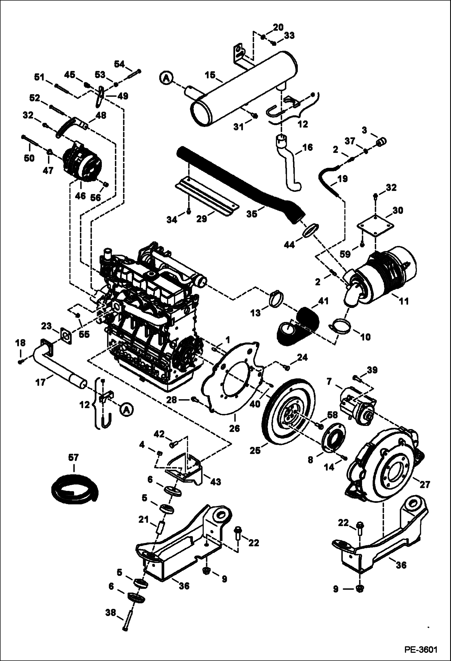 Схема запчастей Bobcat 334 - ENGINE & ATTACHING PARTS (Air Cleaner, Muffler, Engine Mounts) POWER UNIT