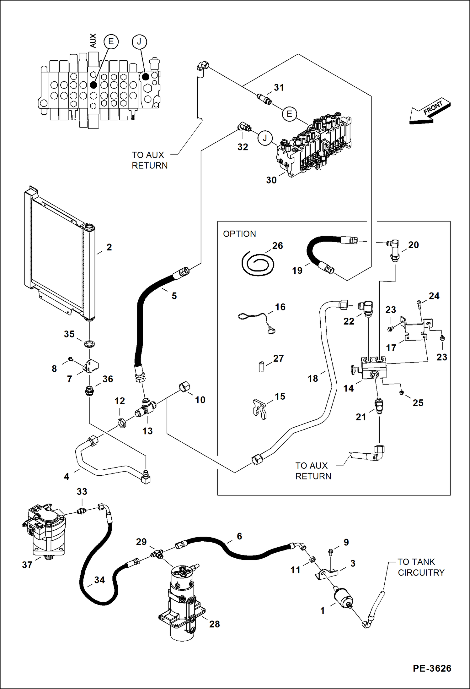 Схема запчастей Bobcat 430 - HYDRAULIC CIRCUITRY (Cooler & Direct to Tank Option) HYDRAULIC SYSTEM
