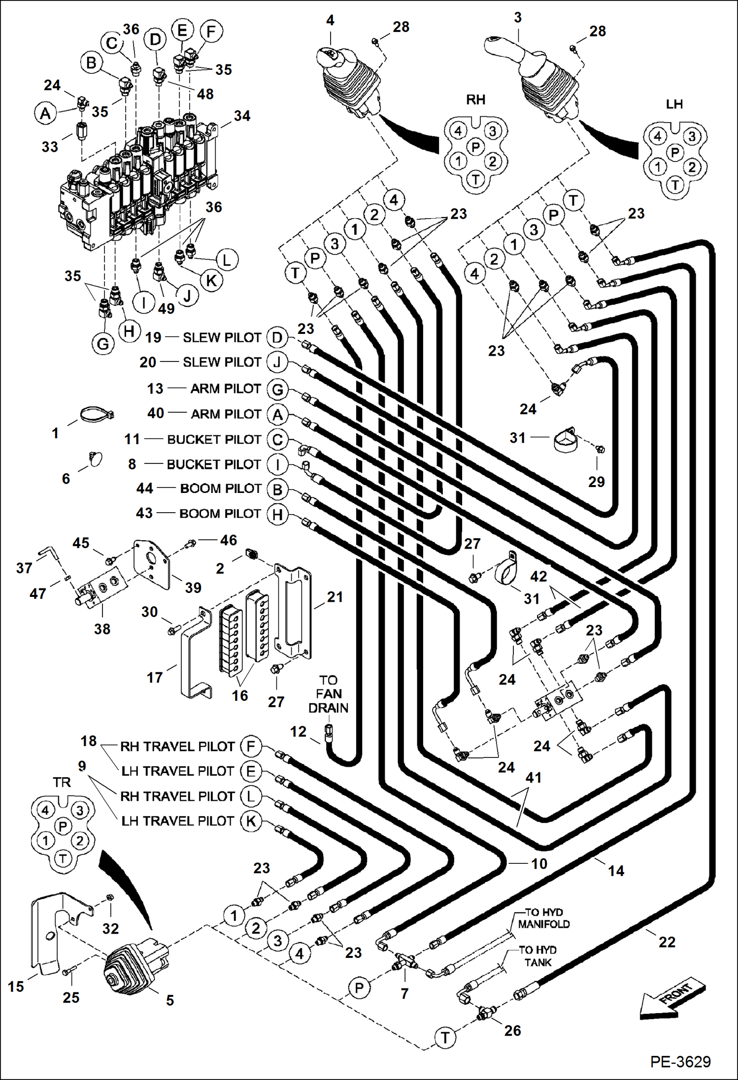 Схема запчастей Bobcat 430 - HYDRAULIC CIRCUITRY (Pilot) (ISO/STD) HYDRAULIC SYSTEM
