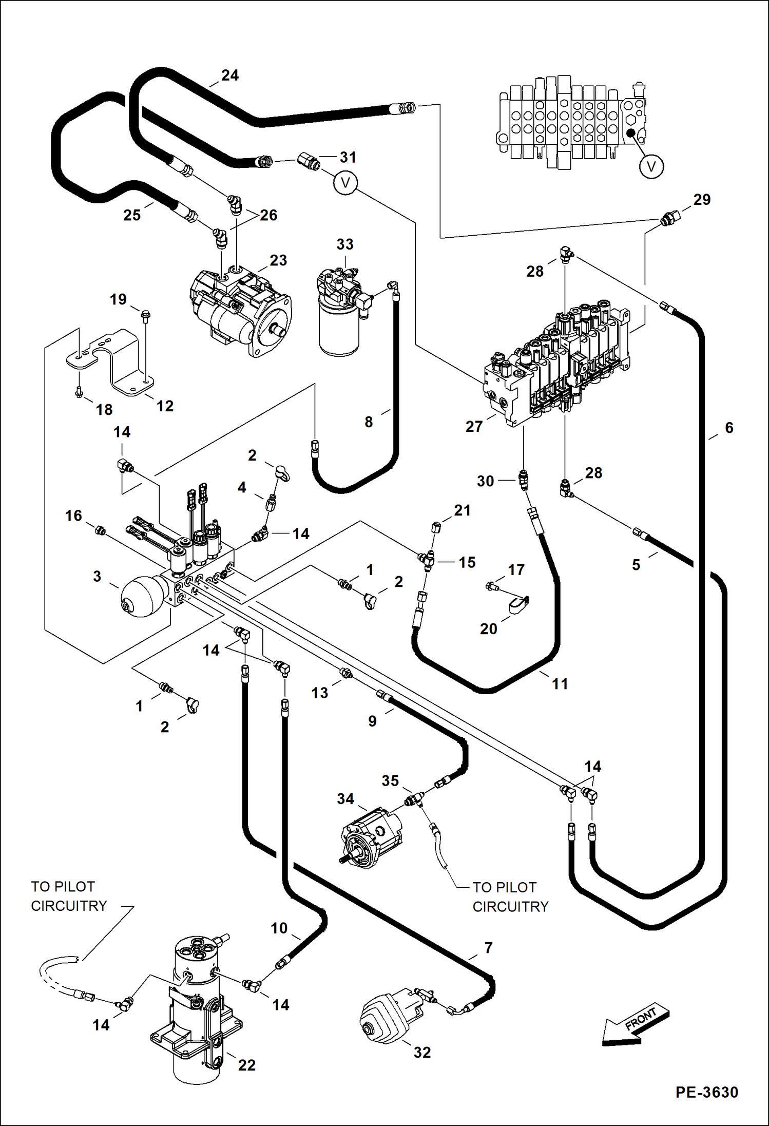 Схема запчастей Bobcat 430 - HYDRAULIC CIRCUITRY (Manifold & Pump) HYDRAULIC SYSTEM