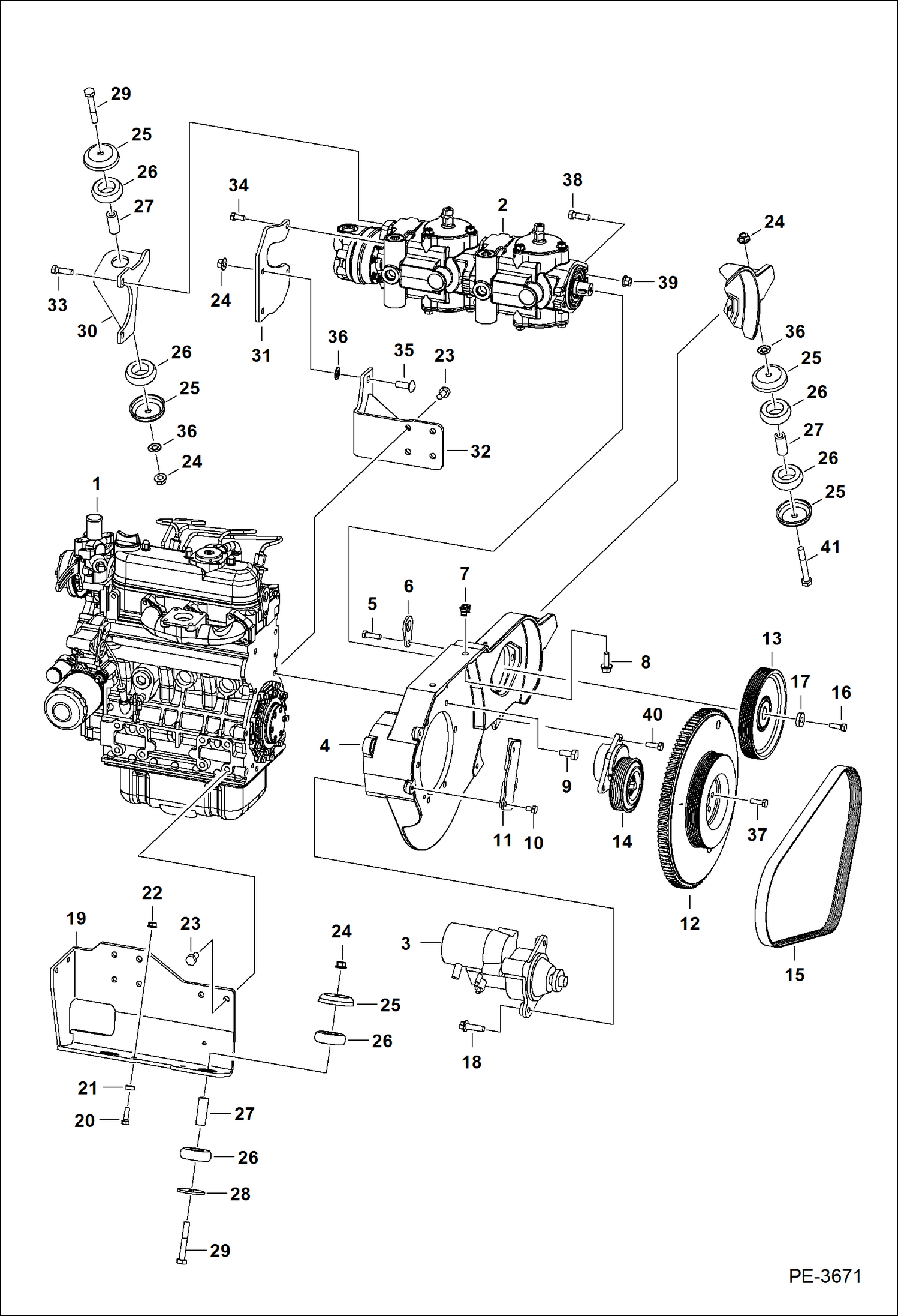 Схема запчастей Bobcat S-Series - ENGINE & ATTACHING PARTS (Belt Drive & Engine & Pump Mounts) POWER UNIT