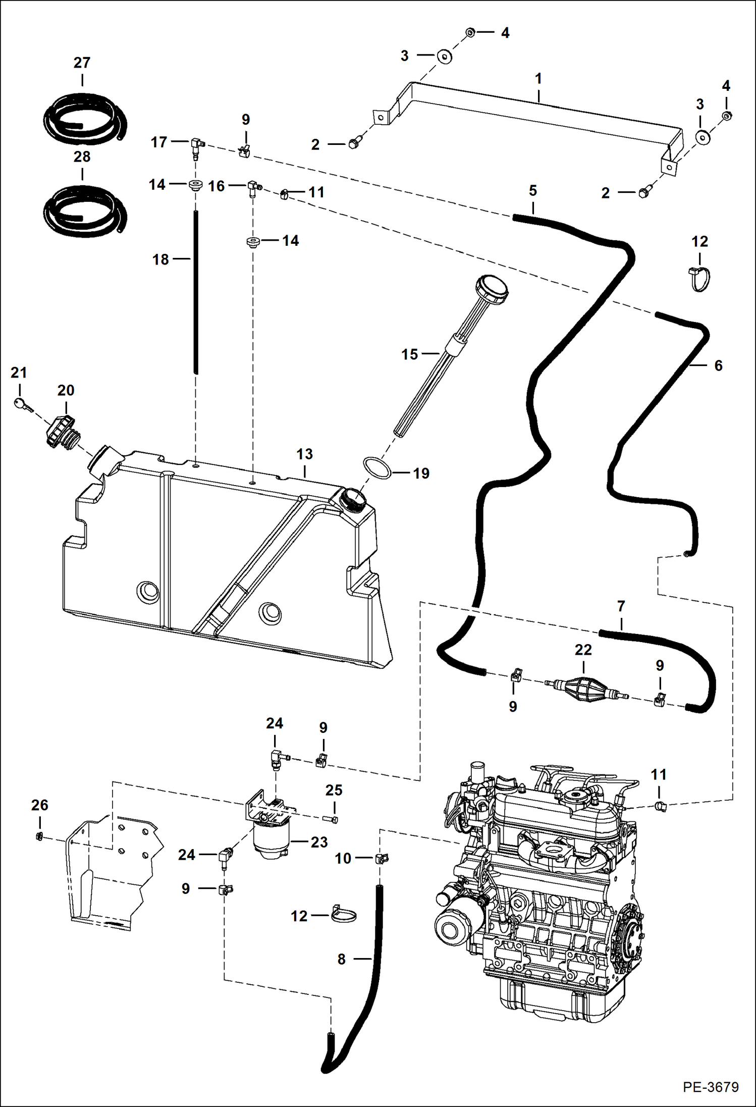 Схема запчастей Bobcat S-Series - FUEL SYSTEM MAIN FRAME