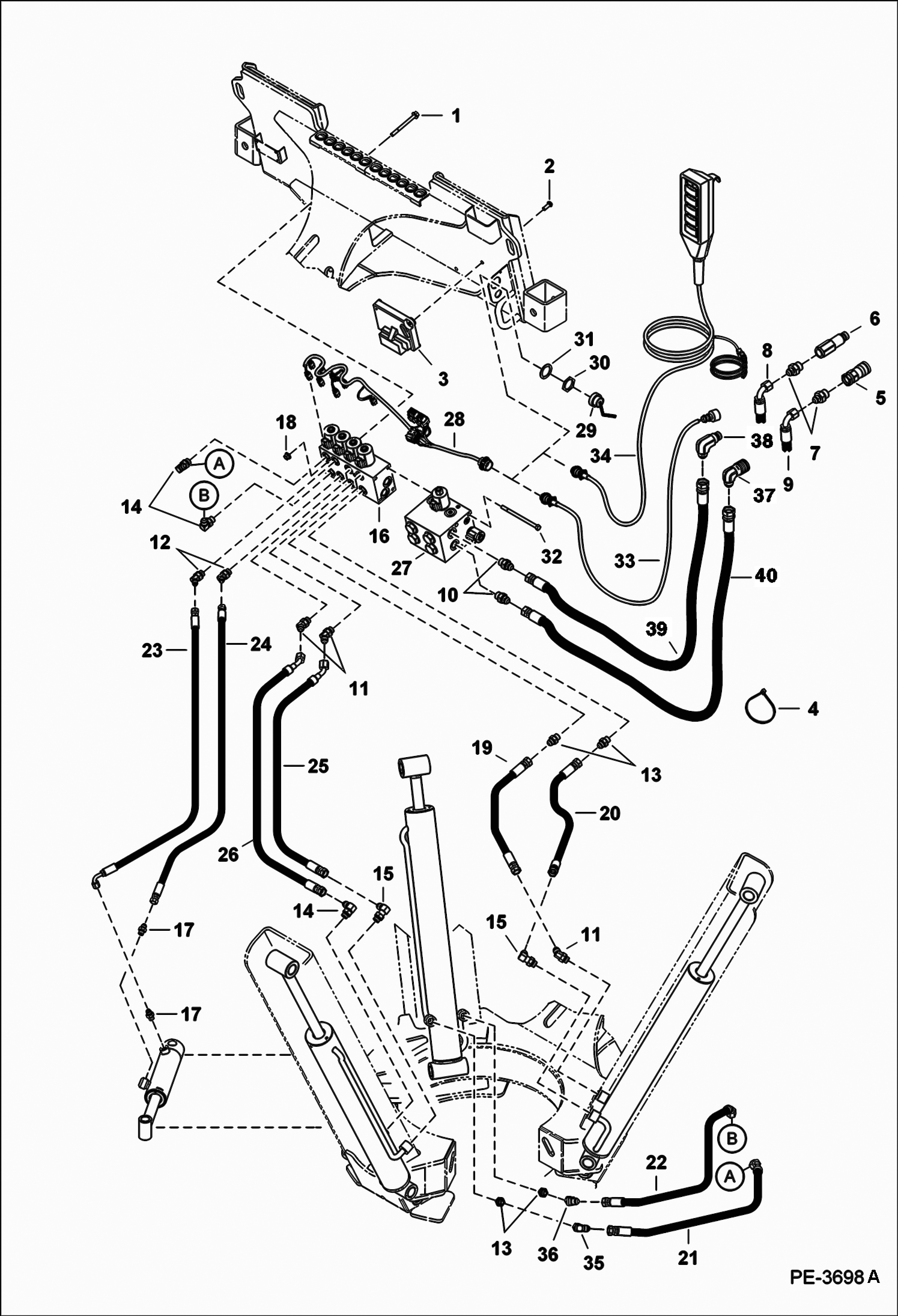 Схема запчастей Bobcat TREE SPADE - TREE SPADE (Hydraulics) (TS36C Conv A9V6) (TS36M Conv A9TZ) (TS36T Conv A9SA) Loader