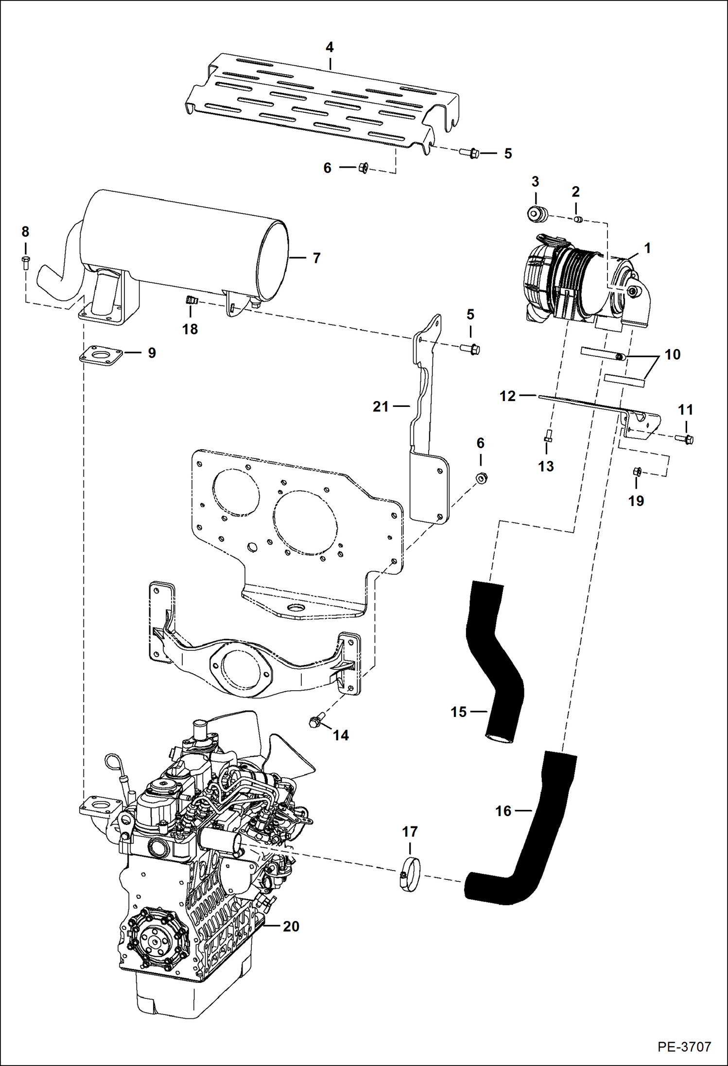 Схема запчастей Bobcat Mini Tracks Loaders - ENGINE & ATTACHING PARTS (Intake & Exhaust) (Kubota - D902-E3B-BC-1)(Tier IV Replacement) REPLACEMENT ENGINE