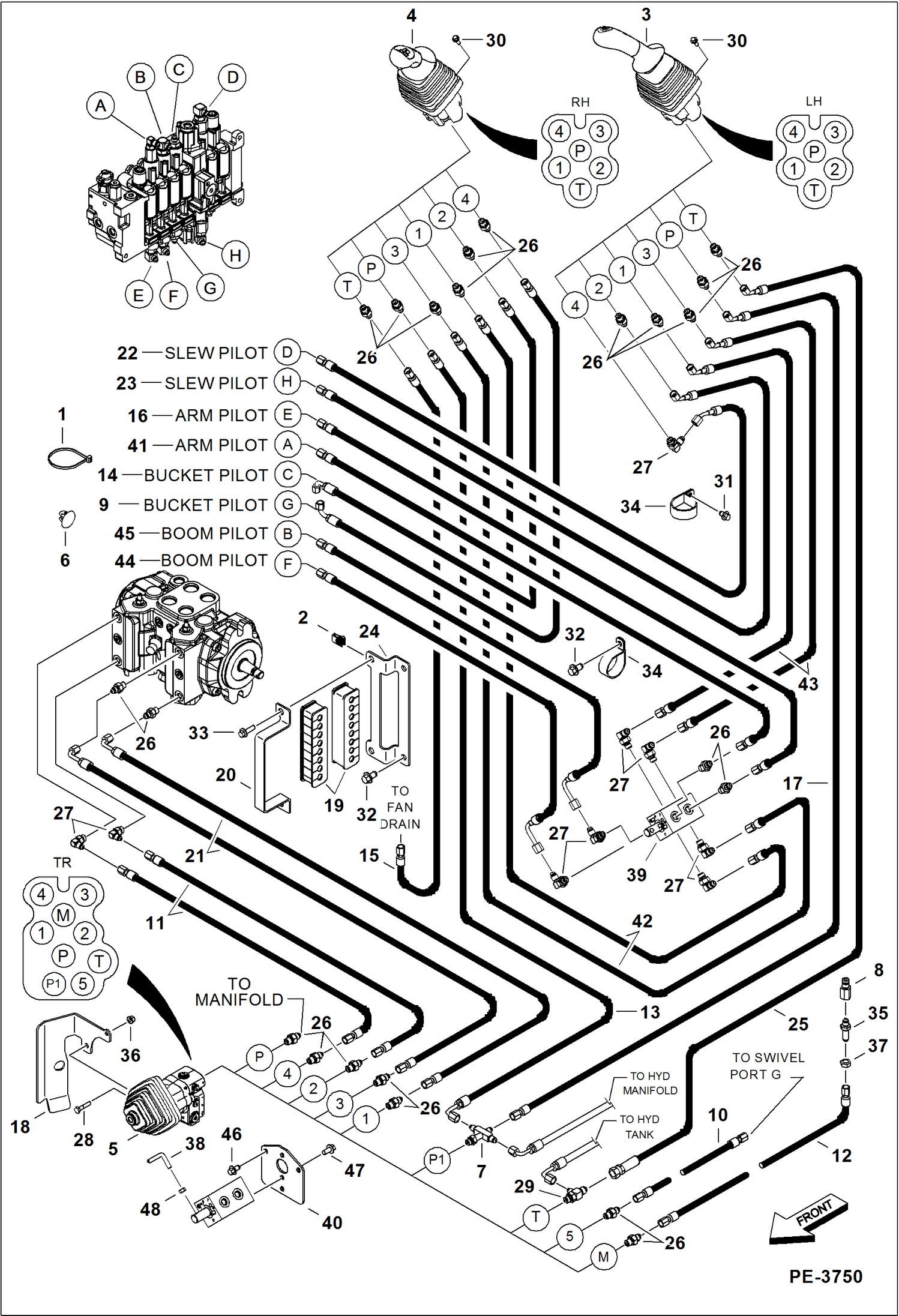 Схема запчастей Bobcat 430 - HYDRAULIC/HYDROSTATIC CIRCUITRY (Pilot) (ISO/STD) (S/N 563014293 & Above) HYDRAULIC/HYDROSTATIC SYSTEM