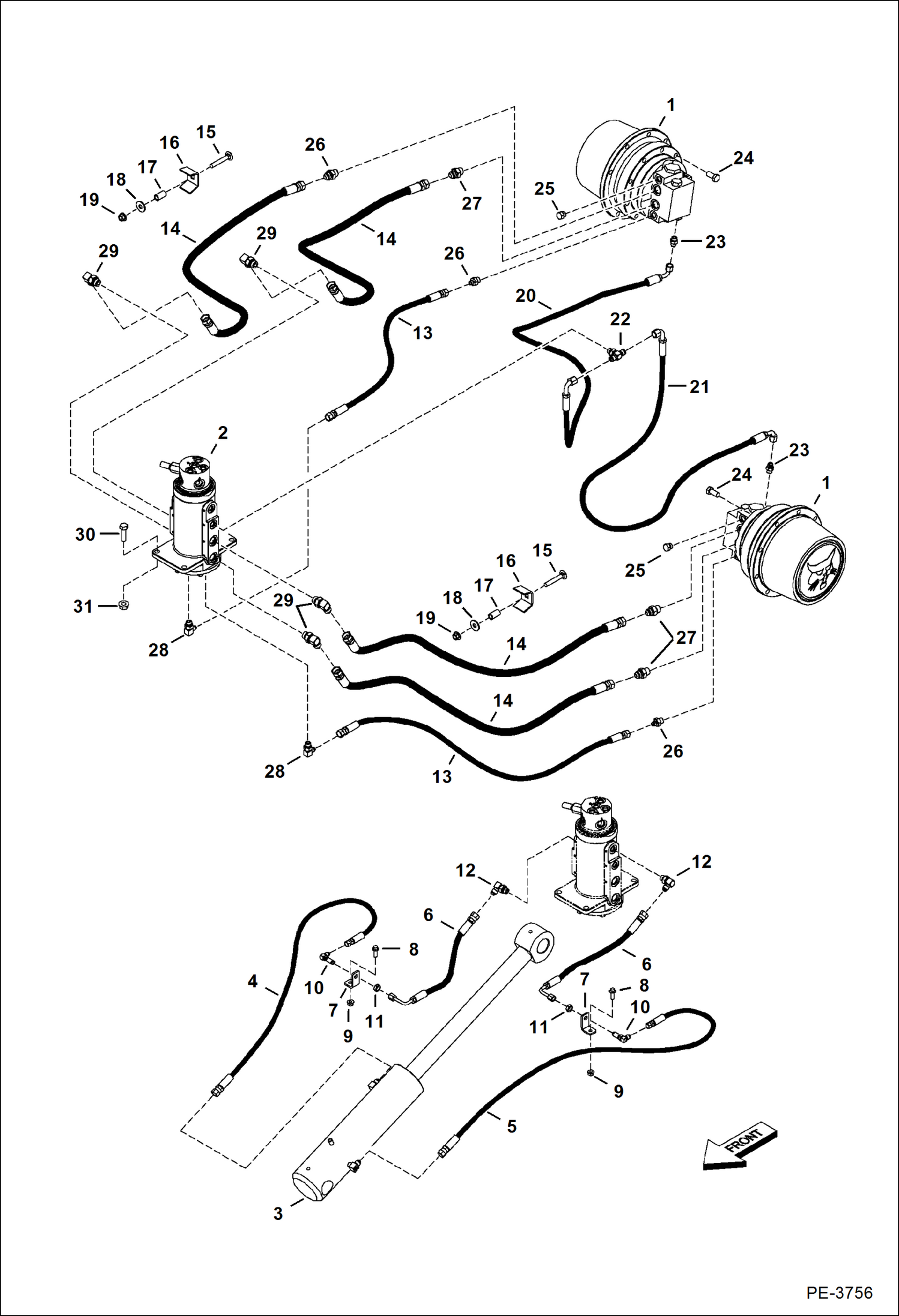 Схема запчастей Bobcat 331 - HYDRAULIC CIRCUITRY (Lower) HYDRAULIC SYSTEM
