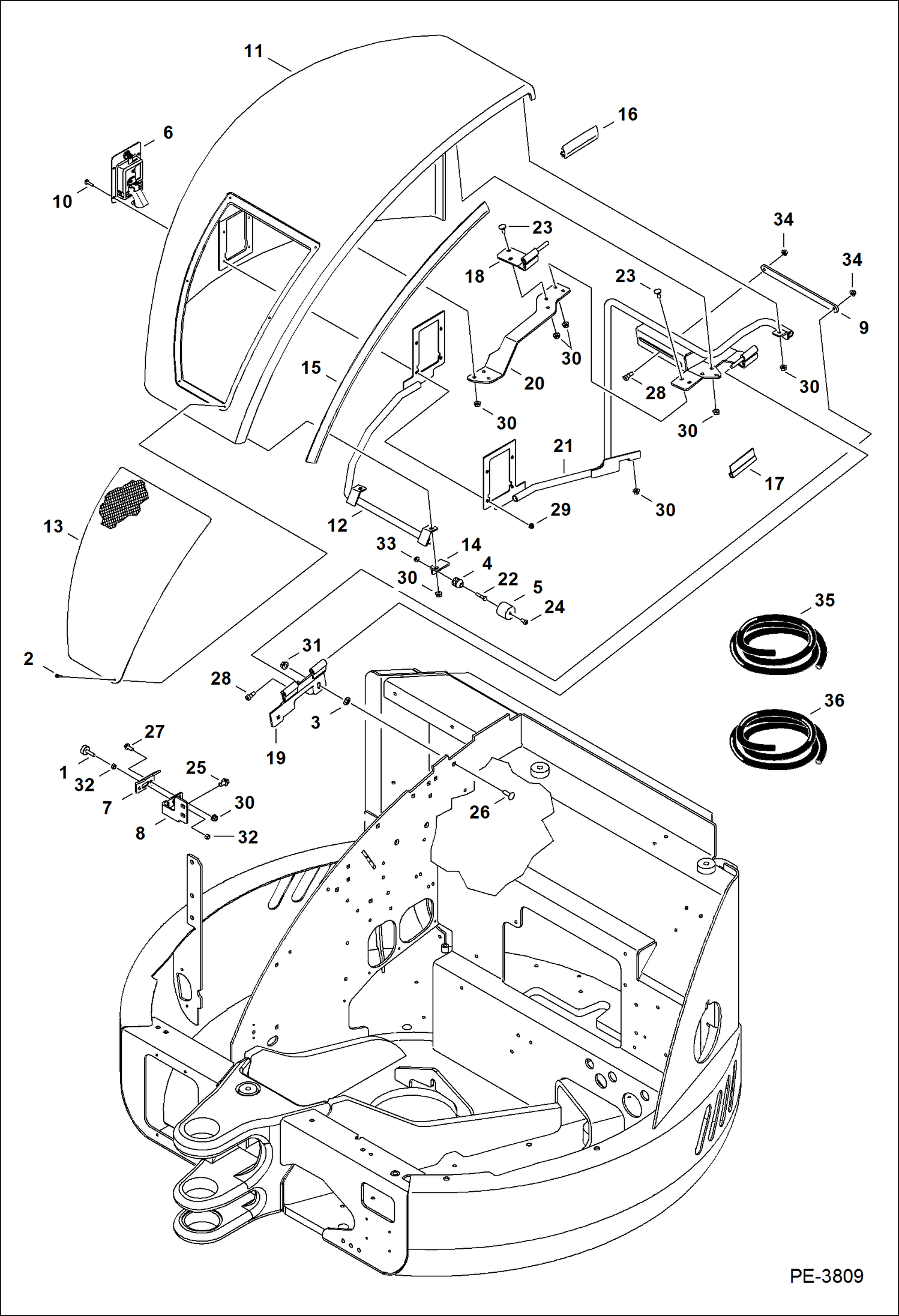 Схема запчастей Bobcat 430 - RH COVER (Modified Design) MAIN FRAME