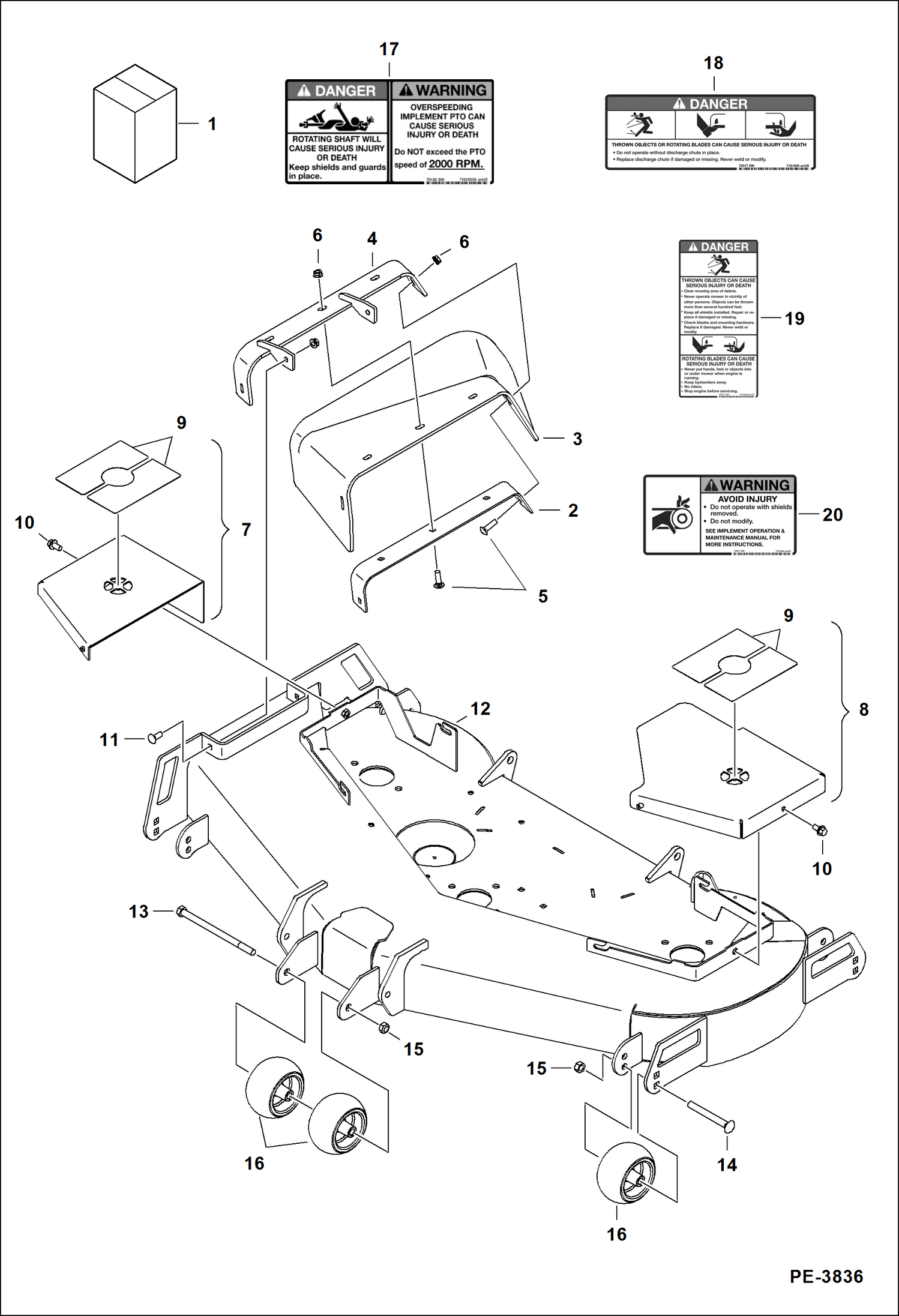 Схема запчастей Bobcat MOWER - MOWER (Shields & Decals) (MM54 AB4D) Компактные тракторы
