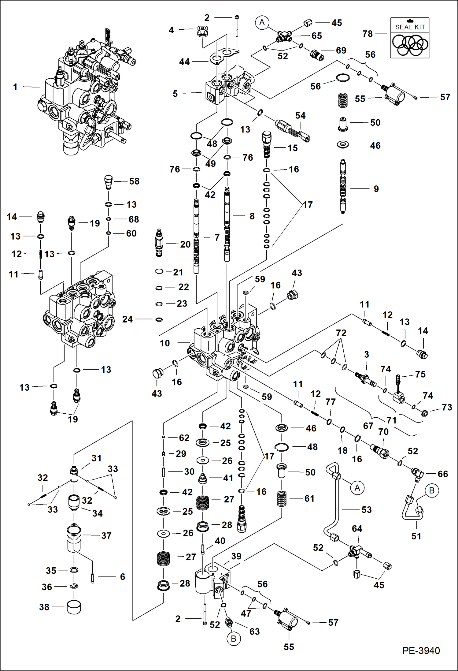 Схема запчастей Bobcat S-Series - HYDRAULIC CONTROL VALVE (Manual Controls) (EMEA) (S/N A8KA70001 & Above) HYDRAULIC SYSTEM