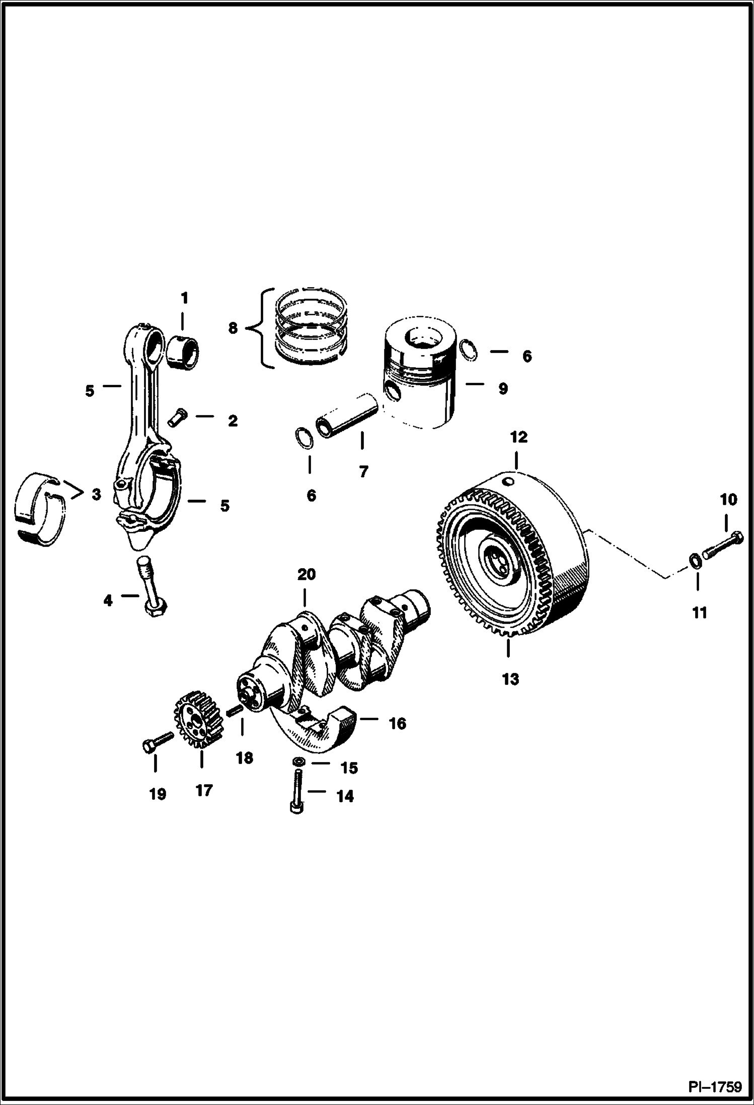 Схема запчастей Bobcat 600s - CRANKSHAFT, PISTON & FLYWHEEL GROUP POWER UNIT