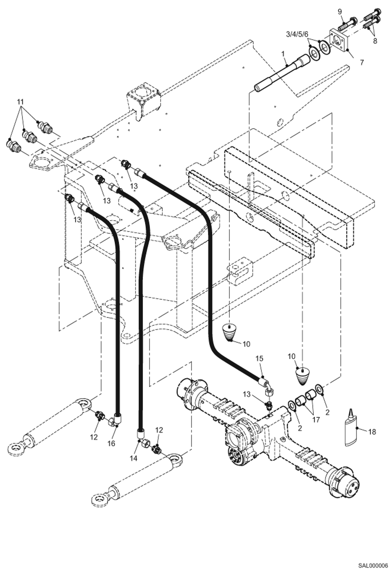 Схема запчастей Bobcat AL440 - OSCILLATING AXLE BEARING, CENTRALIZED LUBRICATION HYDRAULIC INSTALLATION