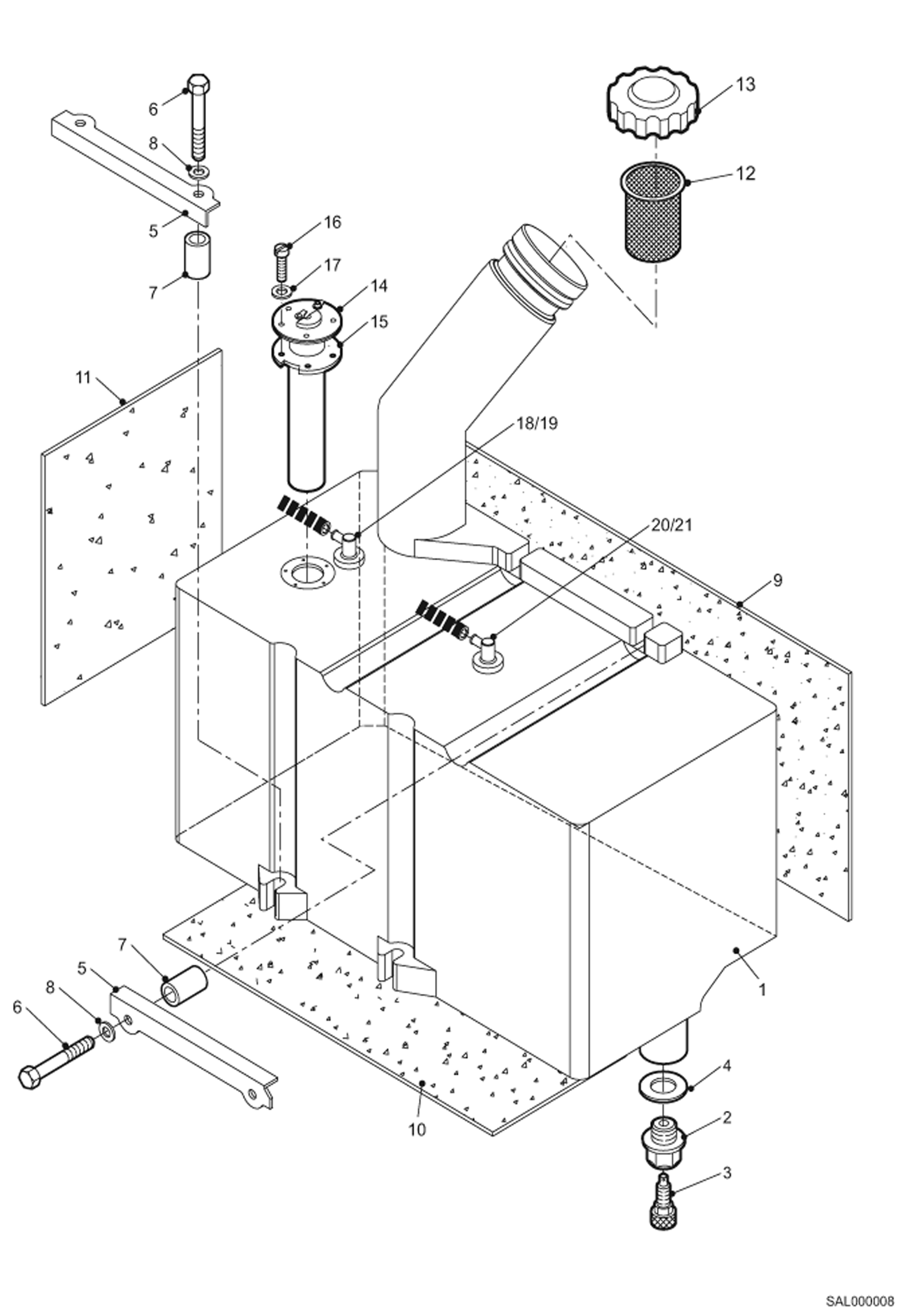 Схема запчастей Bobcat AL350 - FUEL TANK MAIN FRAME