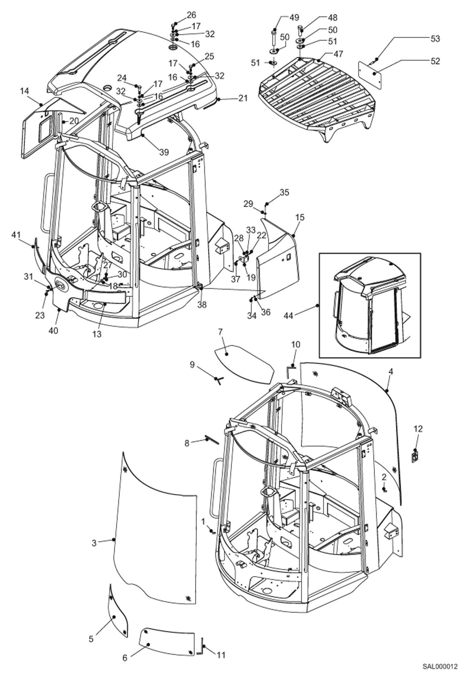 Схема запчастей Bobcat AL350 - CAB-GLASSES MAIN FRAME